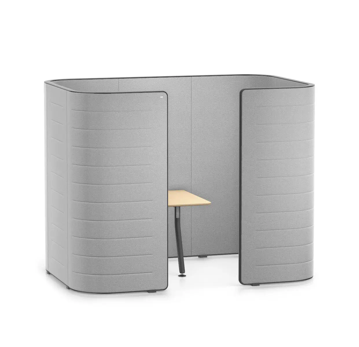 Interstuhl HUB HU275 Besprechungs-Pod mit hoher grauer Abschirmung, Ziernähten und integriertem Tisch für konzentrierte Besprechungen