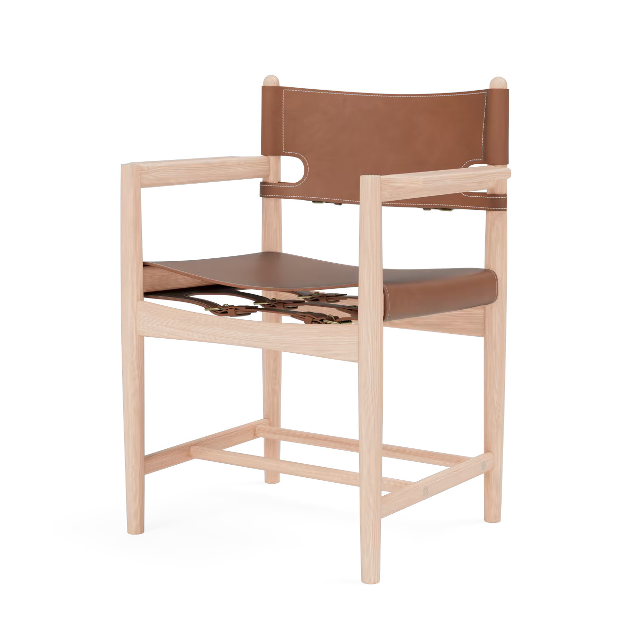 The Spanish Dining Chair mit Armlehnen, eiche hell geölt / leder cognac