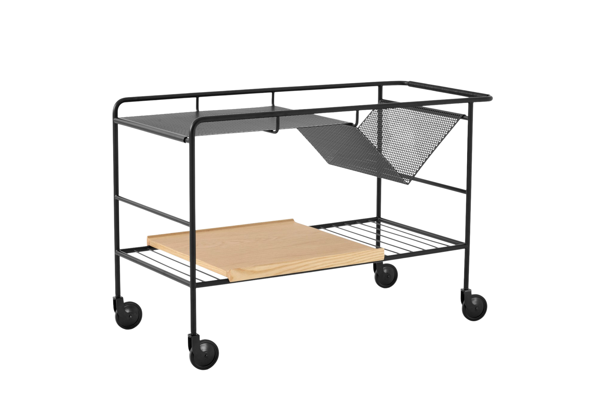 &Tradition Alima NDS1 Servierwagen in Schwarz und Eiche, modern, mobil, mit Ablage und Griff – ideal für Küche oder Wohnzimmer