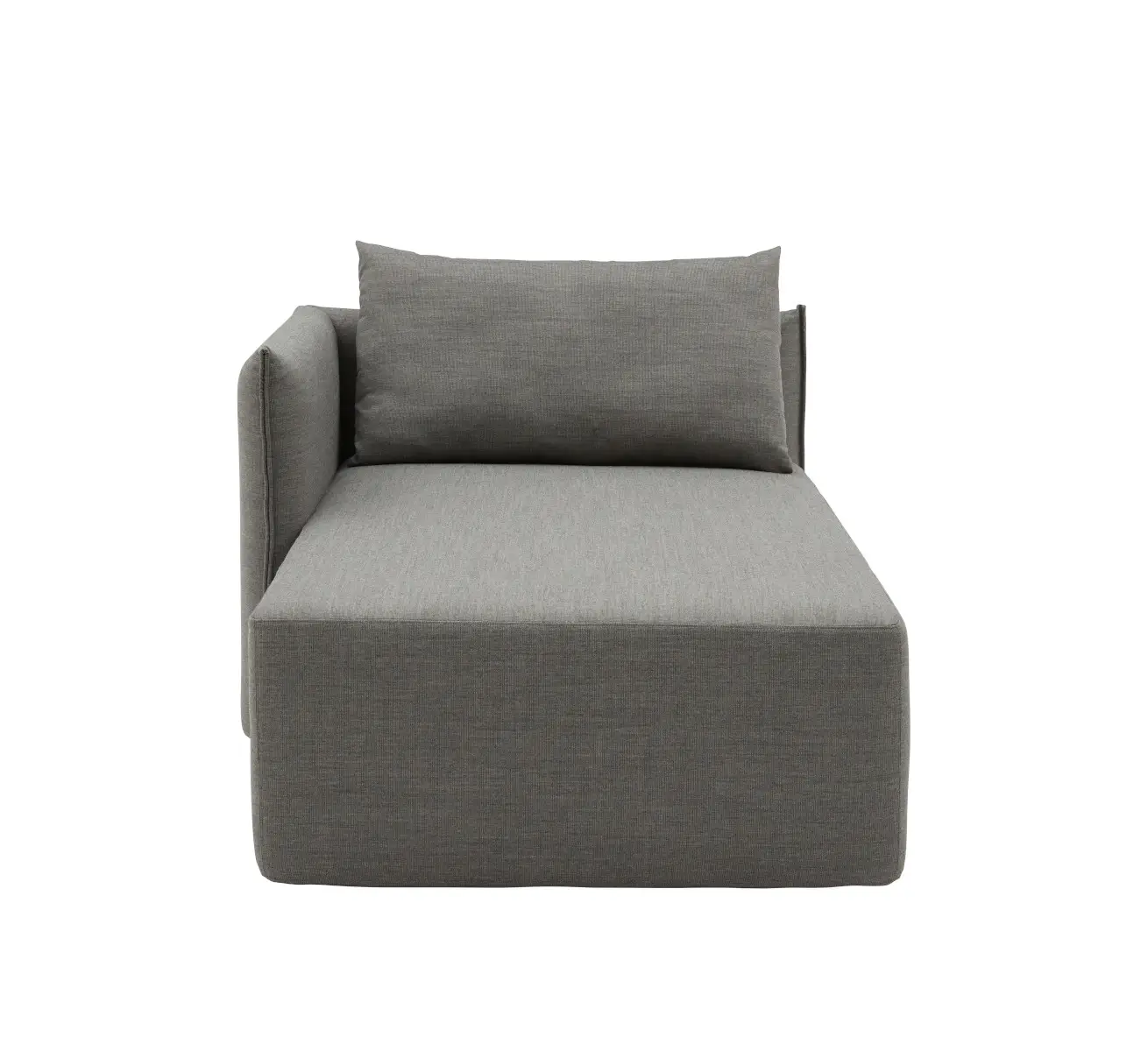 Softline Cape Sofa Loungeelement links in Grau in gerader Vorderansicht mit großzügiger gepolsterter Sitzfläche, linker Armlehne und großem Rückenkissen.