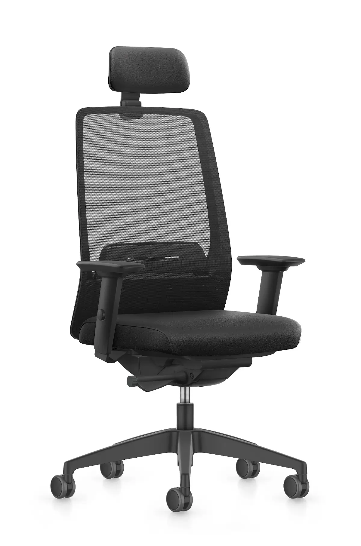 Interstuhl AIMis1 1S13 Bürostuhl in Schwarz mit Netzrücken, Kopfstütze, Armlehnen und Rollen