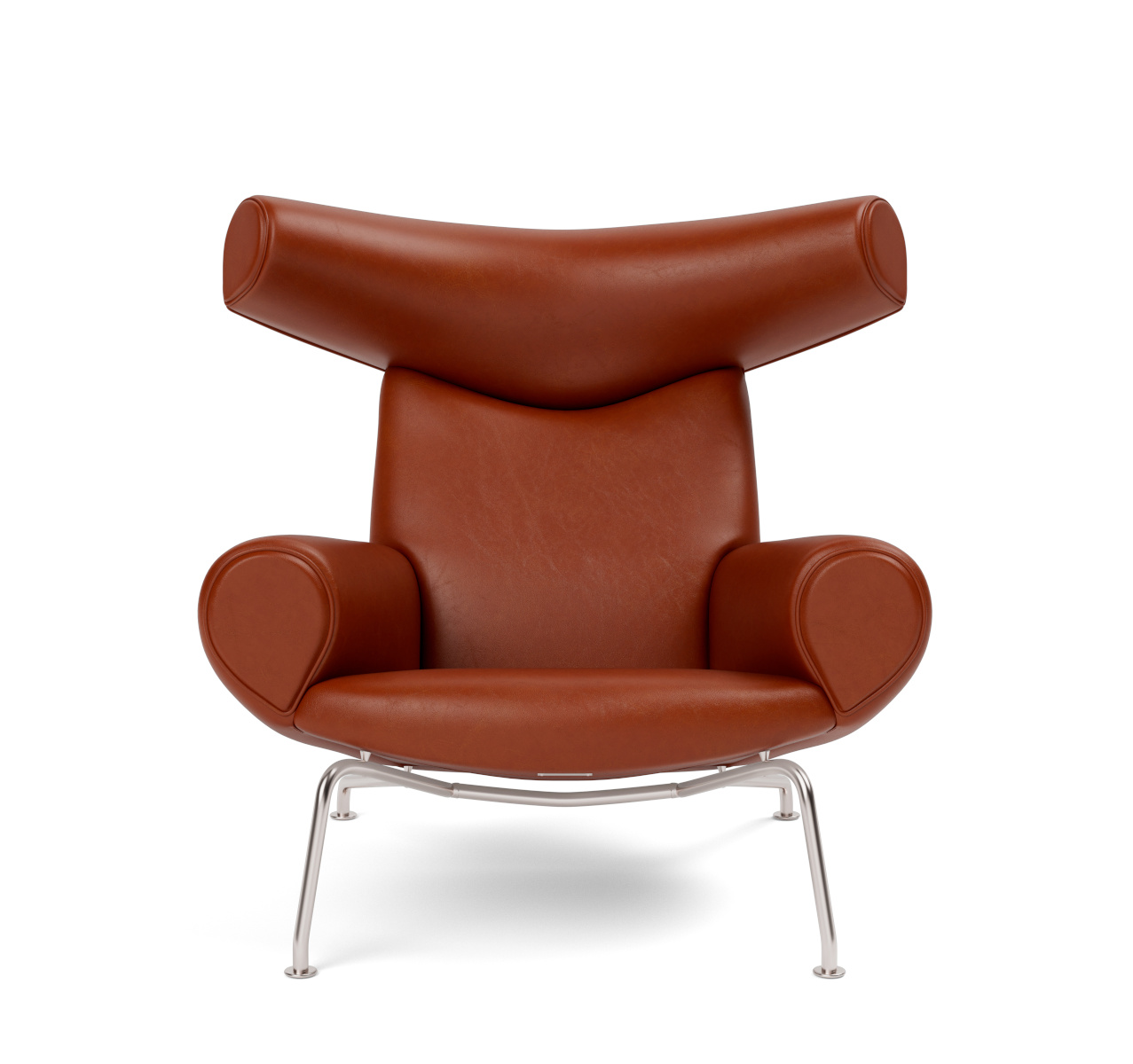 Wegner Ox Chair, brushed steel / leder cera 905 russet brown
