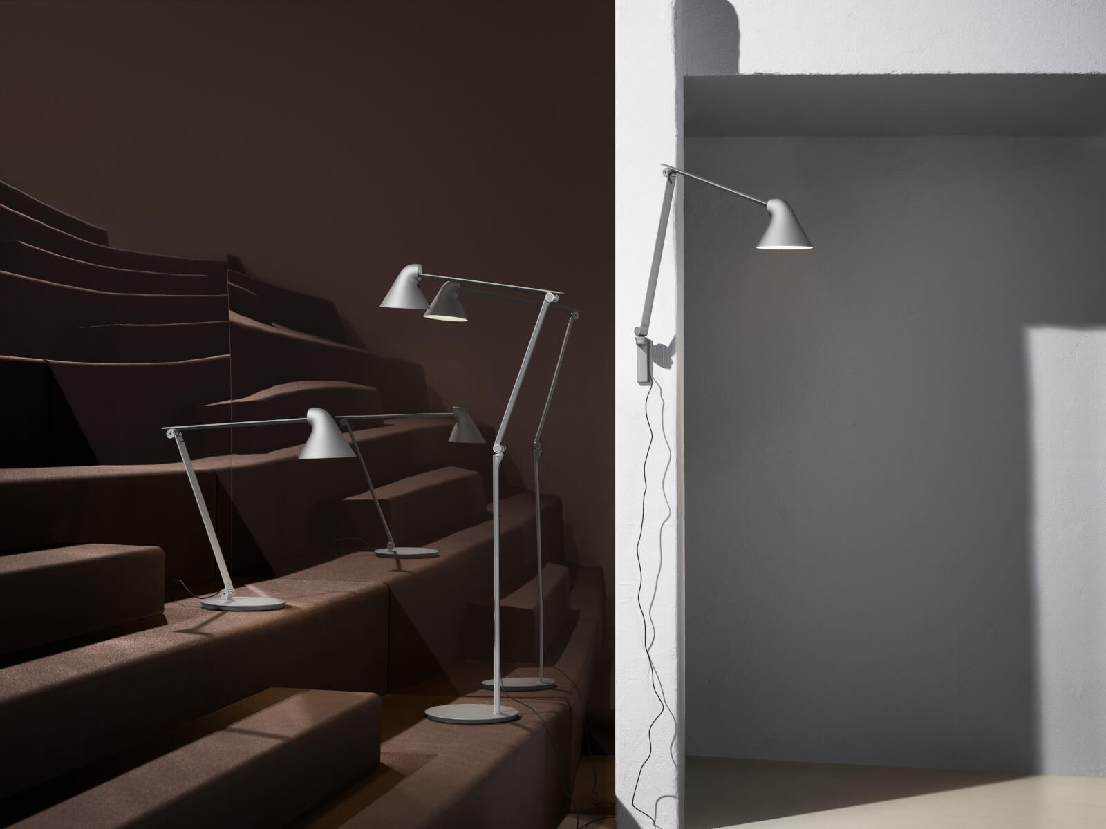 Louis Poulsen NJP Stehleuchte mit blendfreiem LED-Licht, ideal für Arbeitsbereiche und modernes Wohndesign.