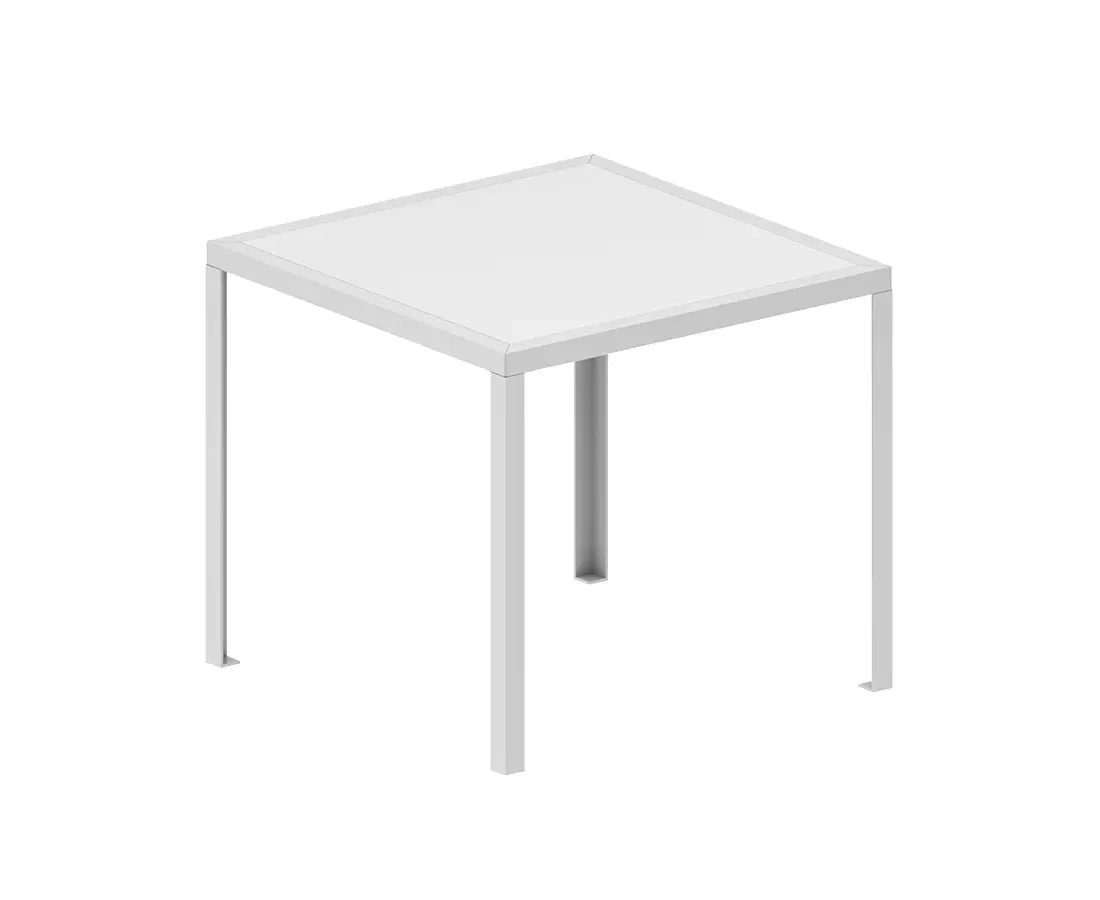 Zeus Tavolo Esstisch aus Stahlblech in Weiß als quadratischer Design-Esstisch.