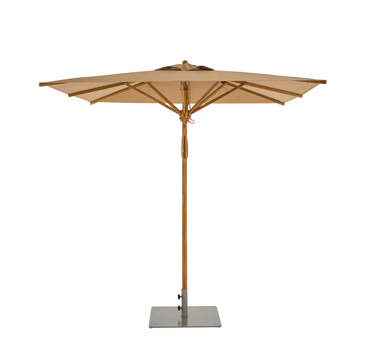 Weishäupl Teakschirm 250 x 250 cm mit Teakholzgestell und quadratischem Schirmdach als Freisteller geöffnet