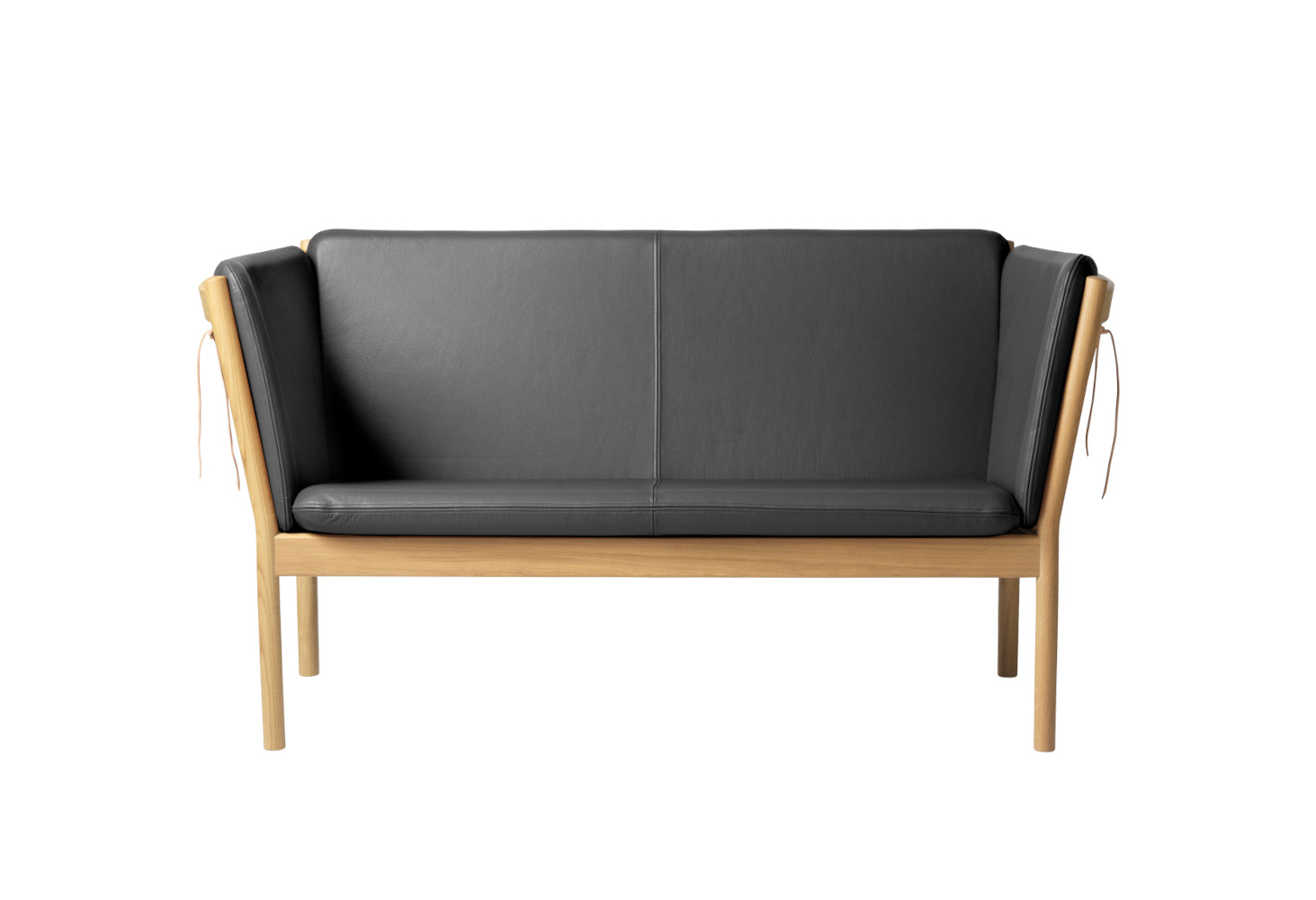 FDB Møbler J148 Sofa 2-Sitzer, nordisch, Eiche natur, Leder schwarz, langlebig, funktional