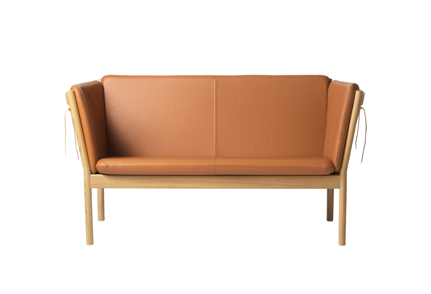 FDB Møbler J148 Sofa 2-Sitzer, nordisch, Eiche natur, Leder Cognac, langlebig, funktional