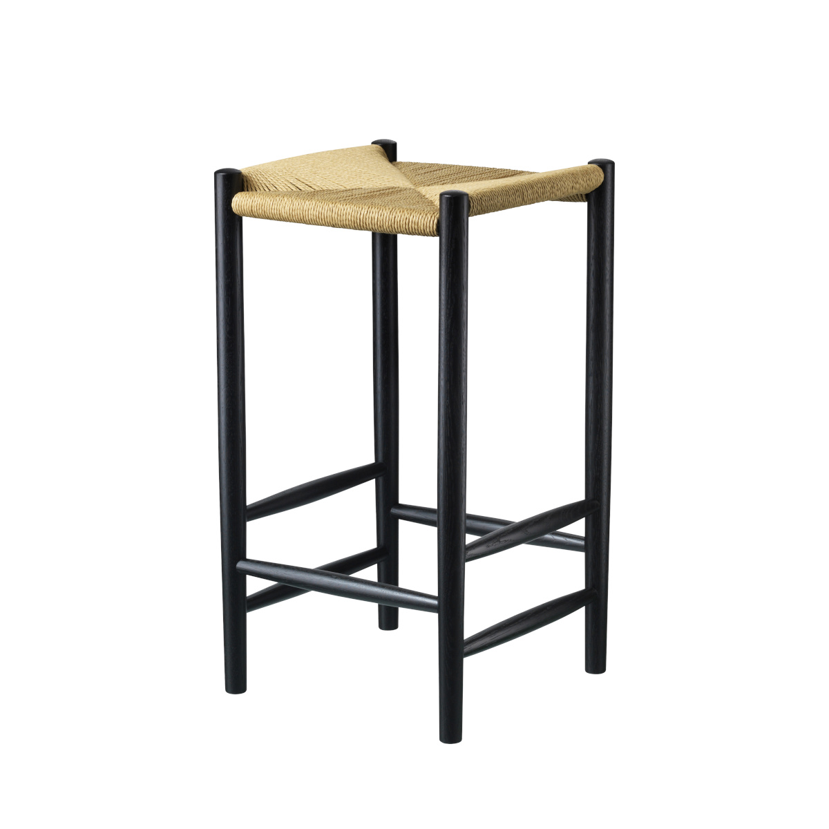 FDB Møbler J164C Barhocker, nordischer Design-Hocker, ergonomisch, Eiche schwarz, Naturgeflecht, langlebig