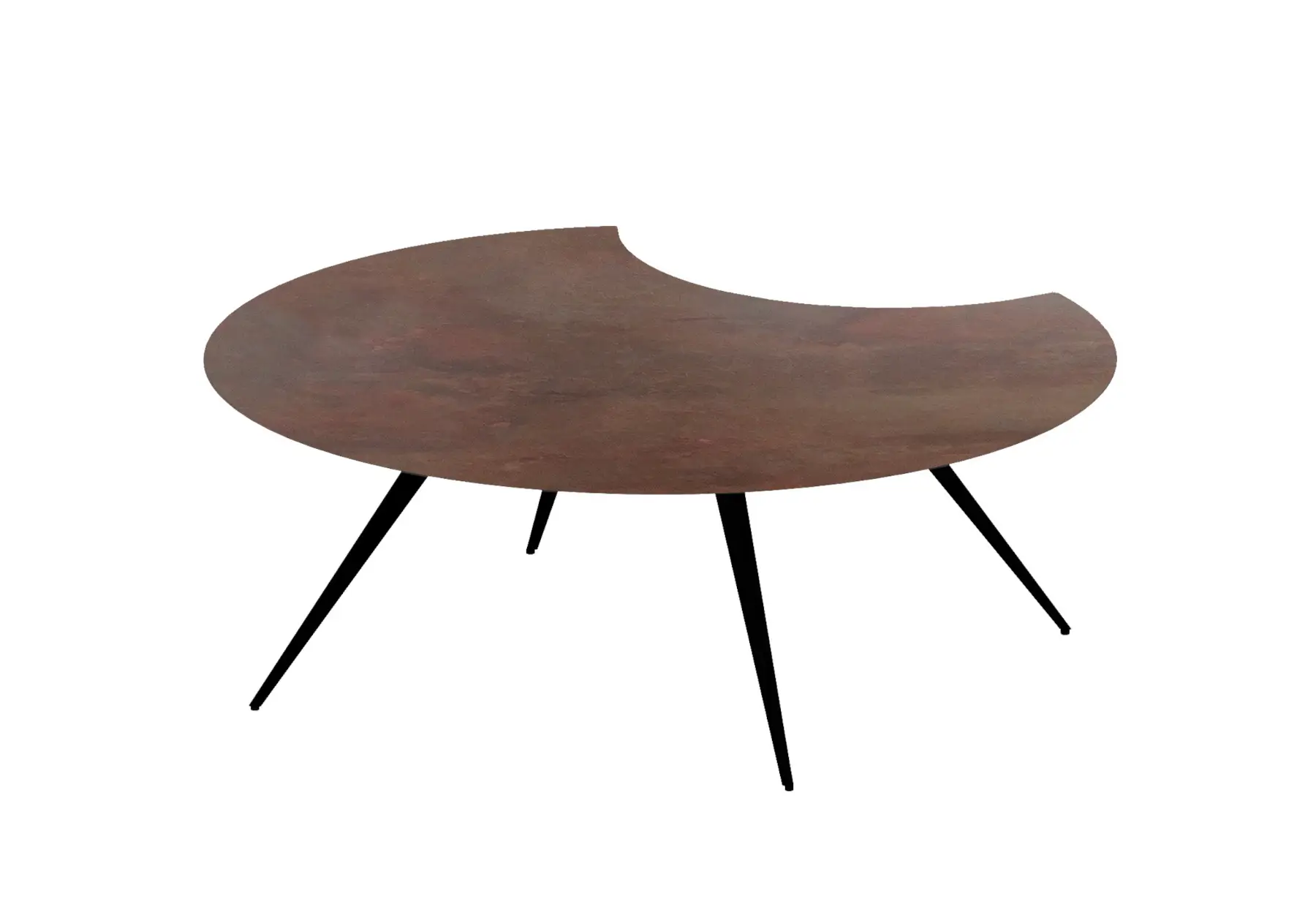 Zeus Dara Couchtisch 100 cm in Kupferschwarz mit Firecoat-Oberfläche und filigranem Stahlgestell.