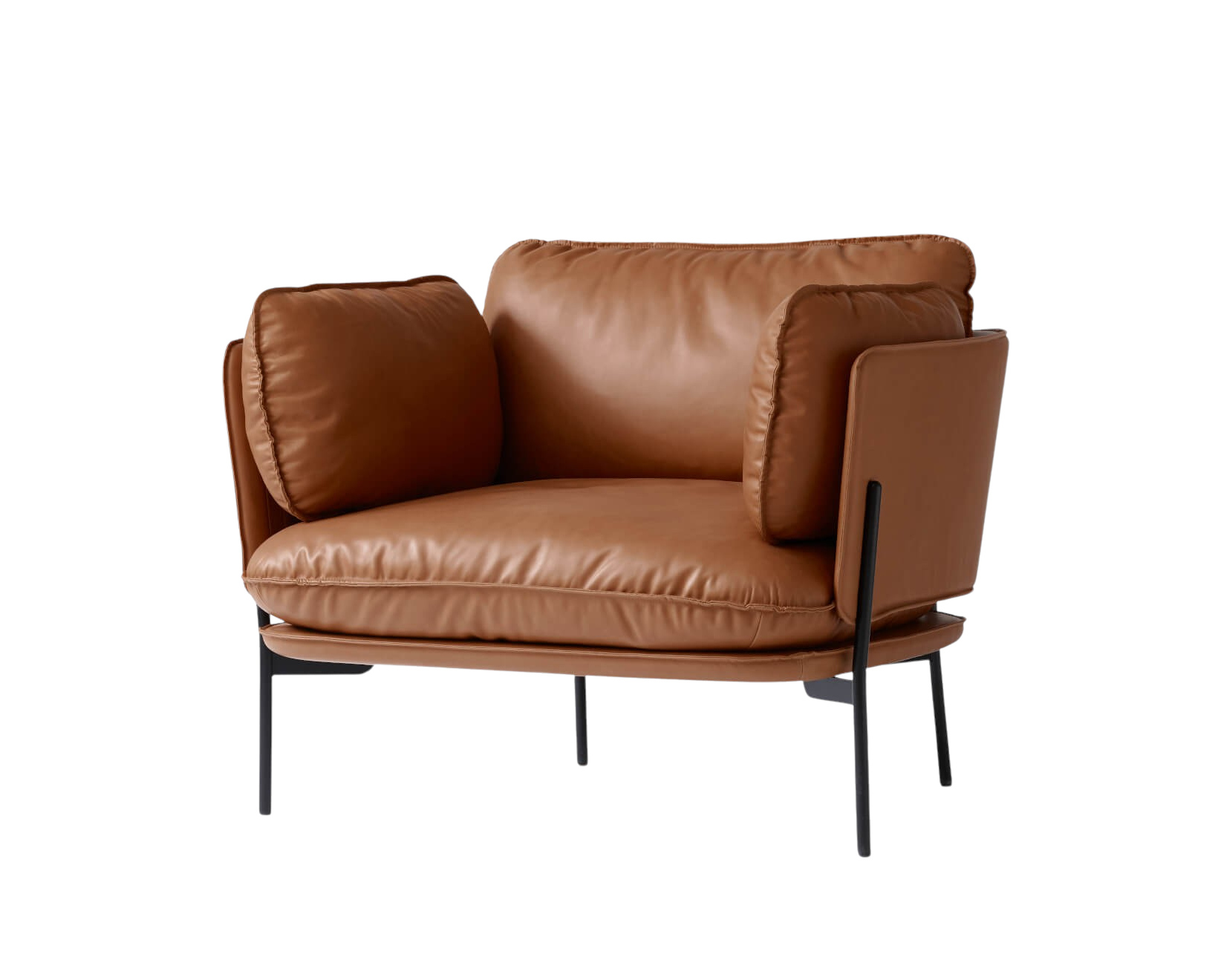 &Tradition Cloud LN1 Sessel, schwarz mit Cognac-Leder, skandinavisches Design – elegant im Wohnzimmer oder Leseecke