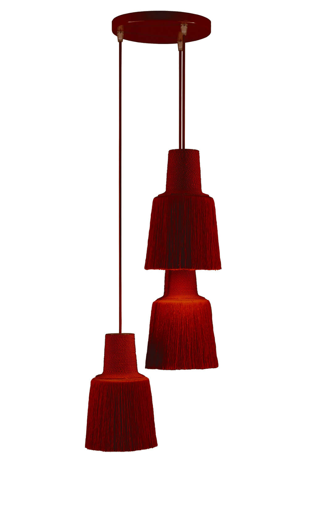 TriplePascha Pendelleuchte von FRAUMAIER in Rot, modern, dreiflammig, skandinavisches Design, Esszimmerbeleuchtung