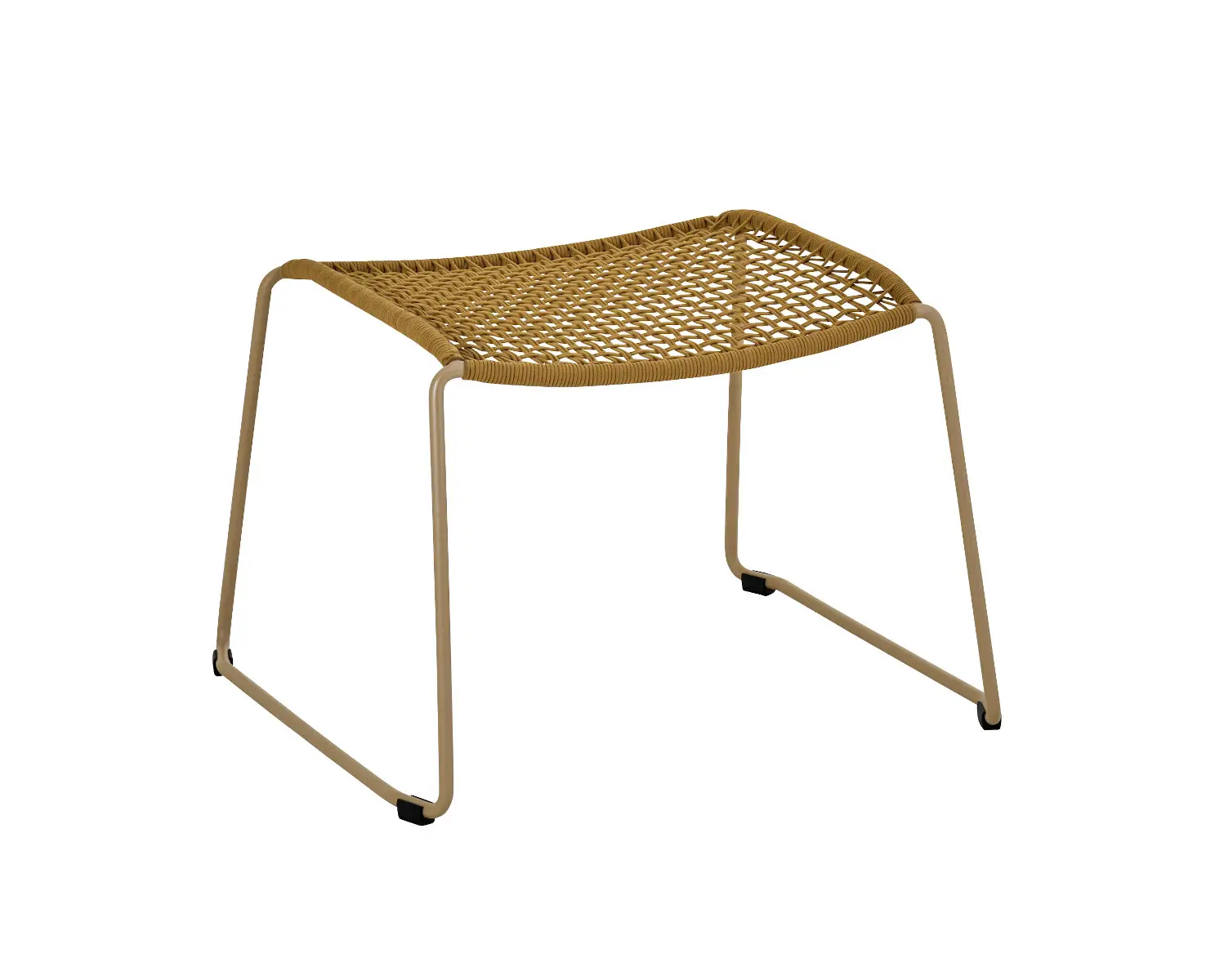 Weishäupl Slope Hocker in Perlbeige mit wetterfestem Kordelgeflecht und pulverbeschichtetem Edelstahlgestell für Garten und Terrasse.