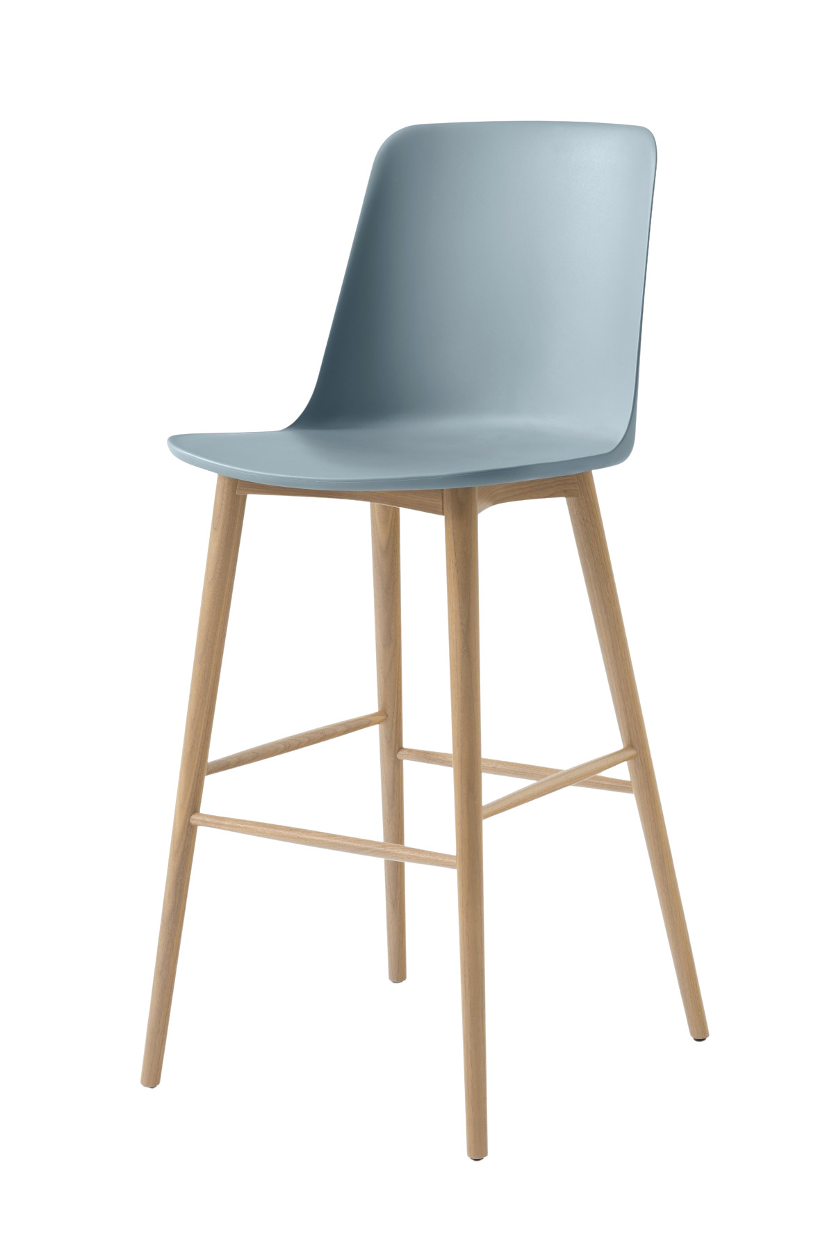 &Tradition Rely HW133 Barhocker Eiche natur mit hellblauem Sitz, minimalistischer Barstuhl im skandinavischen Stil