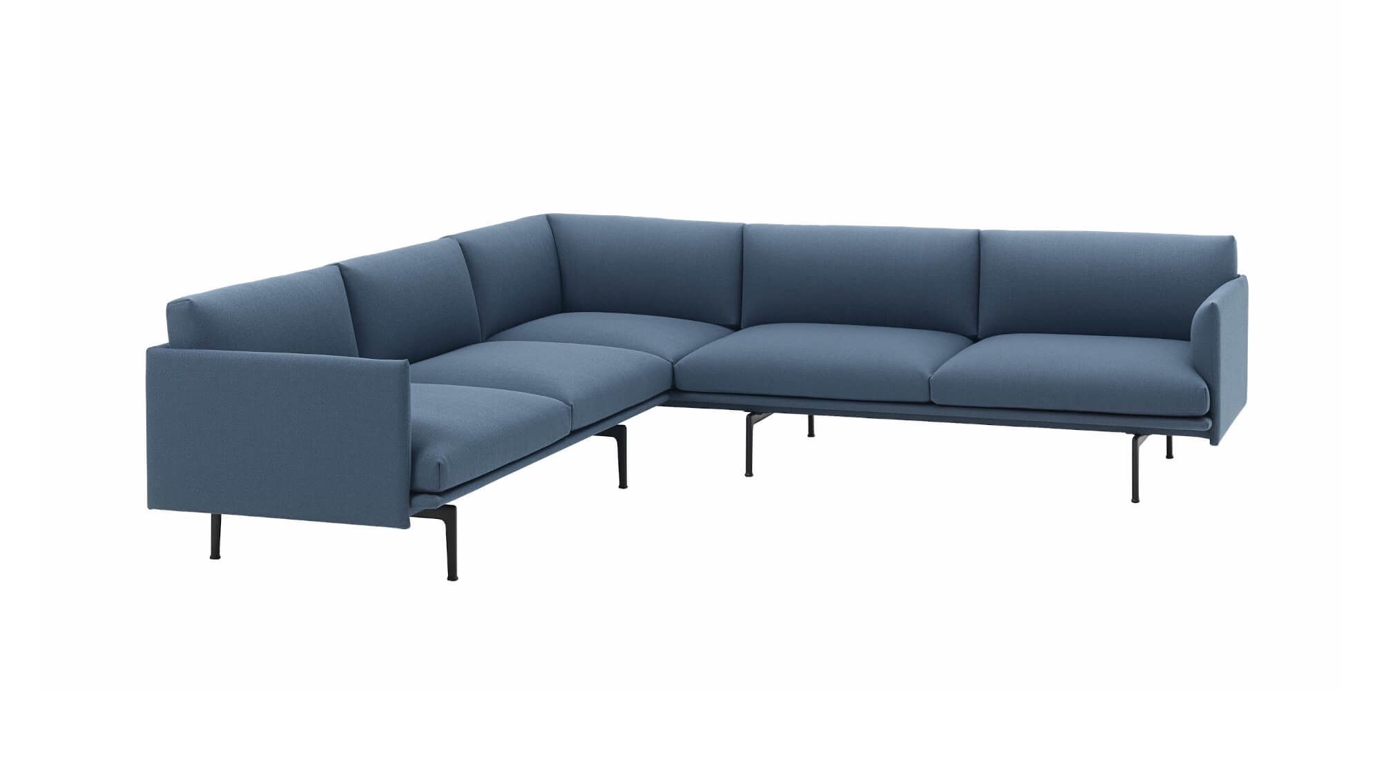 Muuto Outline Ecksofa in Vidar 733 Schwarz, modernes skandinavisches Design, hochwertiger Stoffbezug, komfortabel und elegant