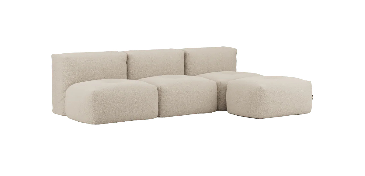 Soft Sofa 3-Sitzer ohne Armlehne mit Hocker, teddy beige