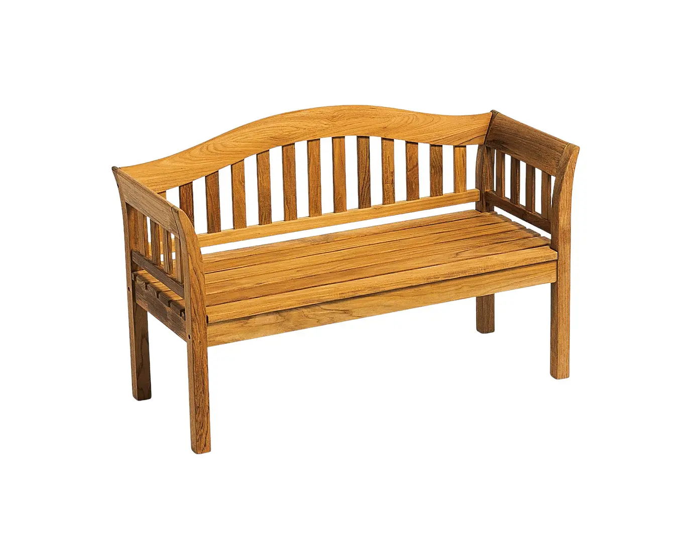 Weishäupl Viktorian 2-Sitzer Bank aus massivem Teakholz. Klassische Gartenbank mit geschwungener Rückenlehne für Garten und Terrasse.
