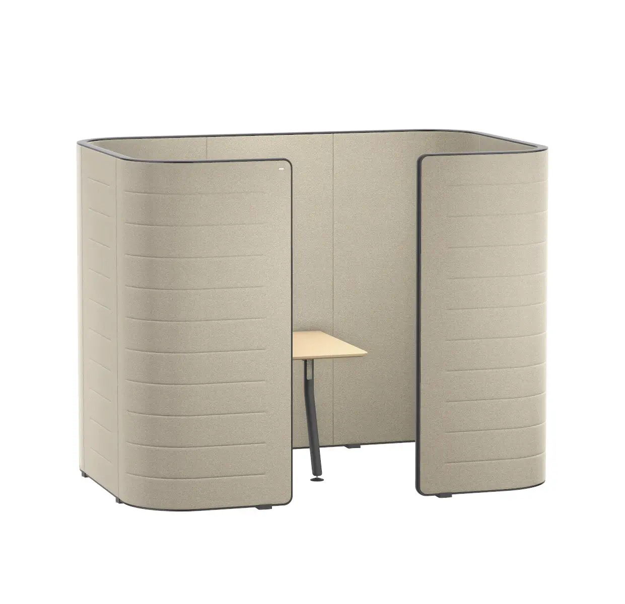 Hoher Interstuhl HUB HU275 Besprechungs-Pod in Beige mit Ziernähten, umlaufender Abschirmung und Tisch für geschützte Meetingbereiche