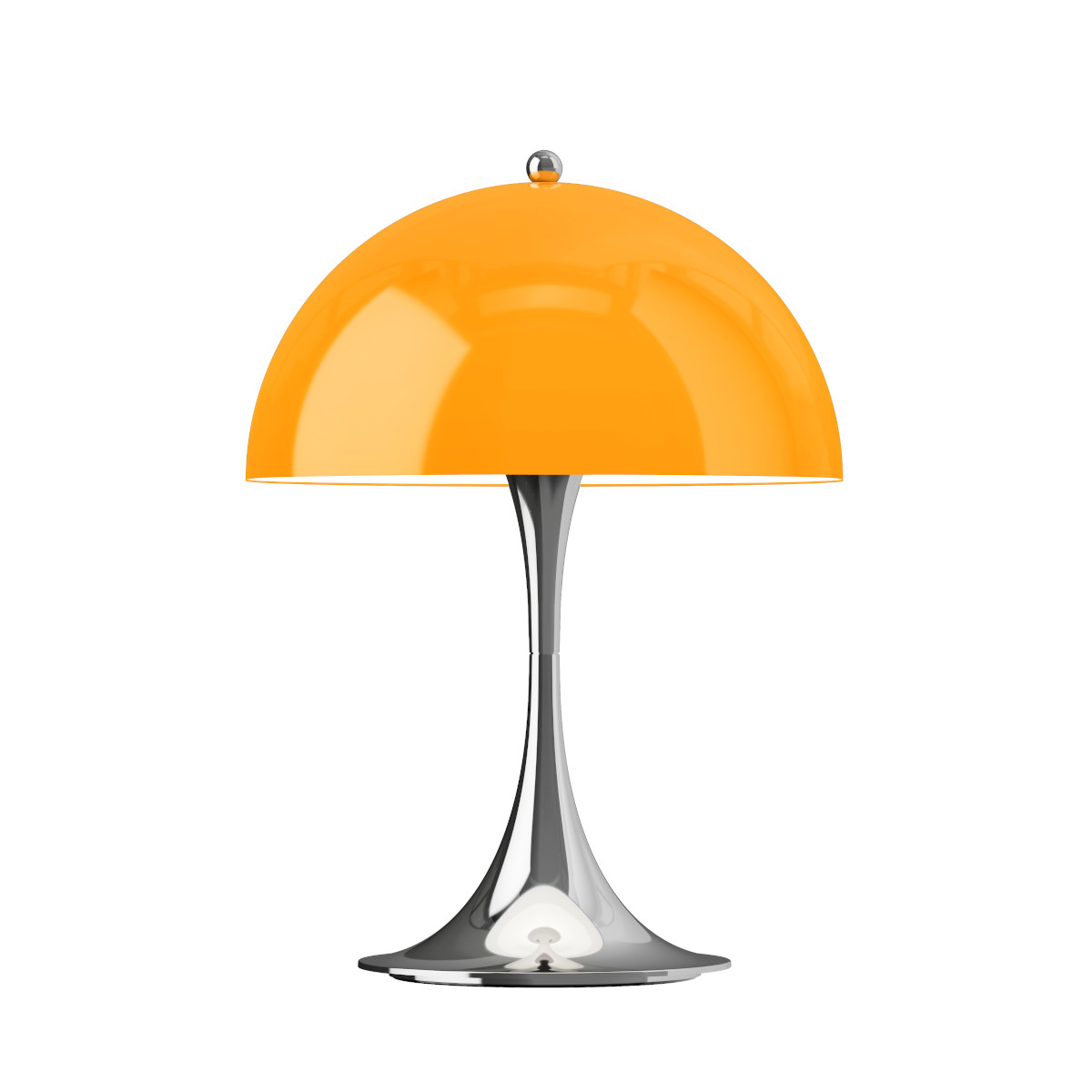 Louis Poulsen Panthella 250 Portable Tischleuchte opal orange, tragbar, ikonisches Design, dimmbar, Fuß in Chrom