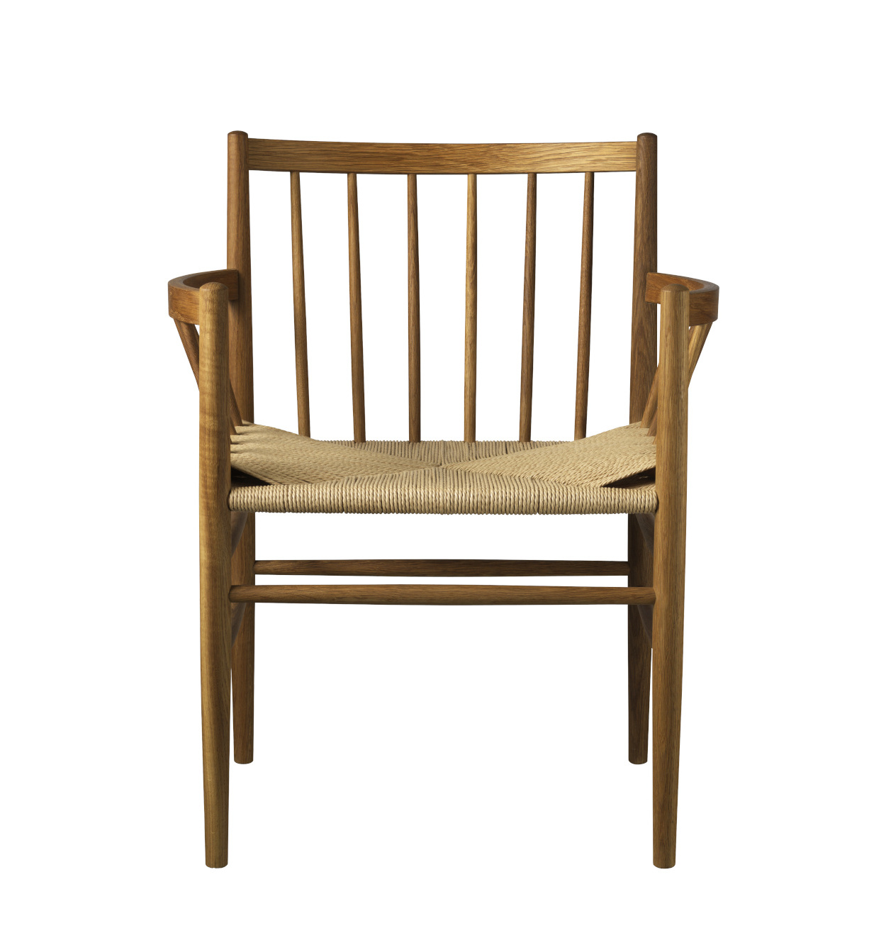 FDB Møbler J81 Armlehnstuhl, ergonomisch, Eiche geräuchert, Naturgeflecht, nordisches Design, langlebig