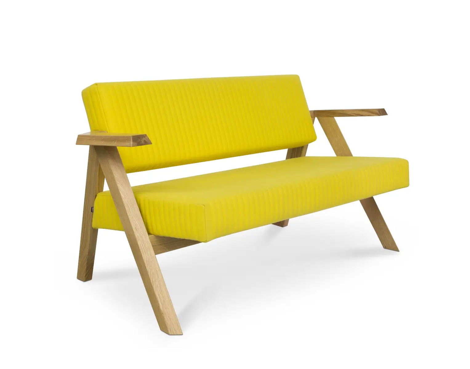 Noti Clapp Sofa 2-Sitzer in Gelb mit Holzgestell und Armlehnen