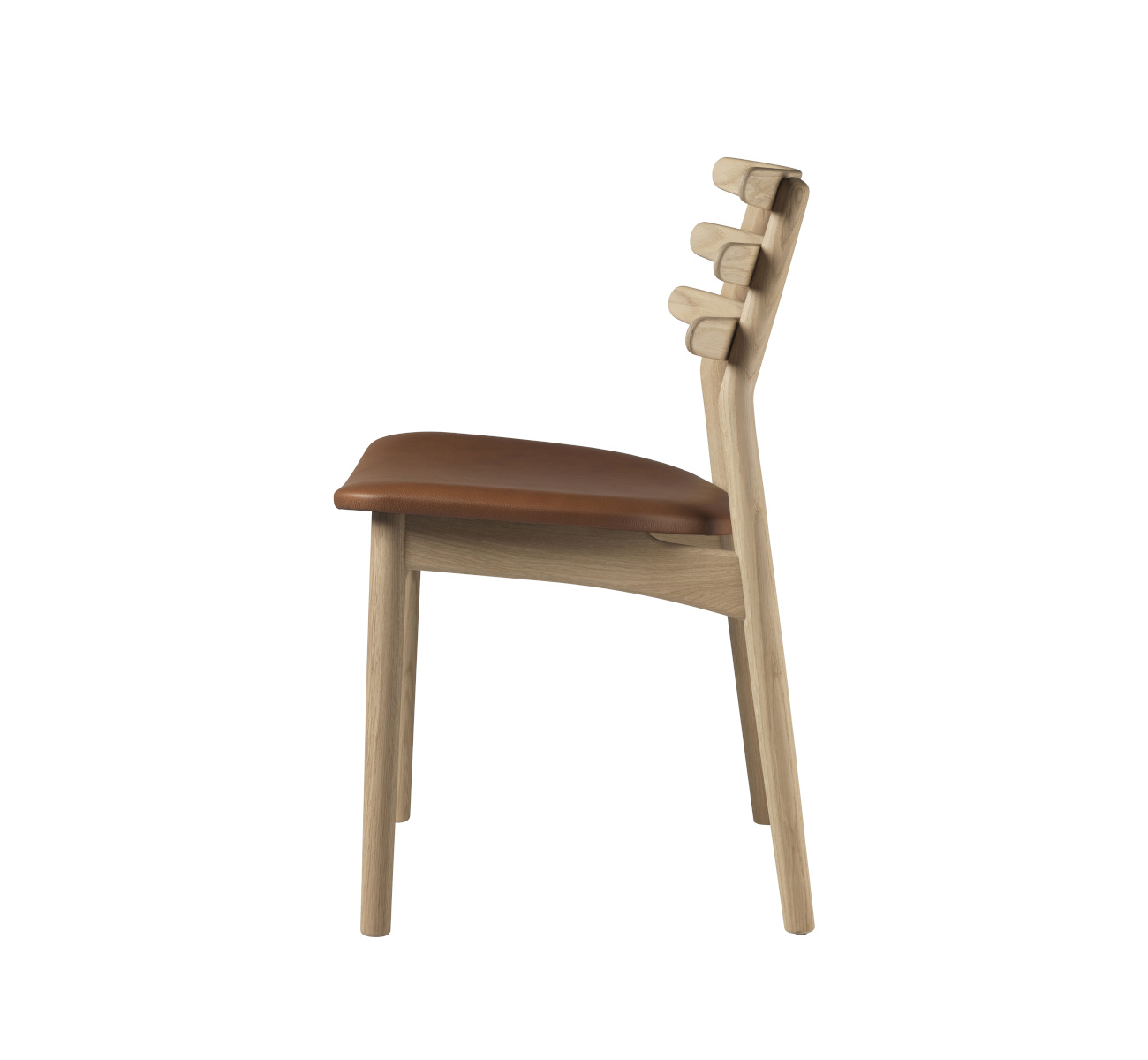FDB Møbler J48 Stuhl, nordisches Design, Eiche natur, Leder cognac, langlebig, nachhaltig, funktional