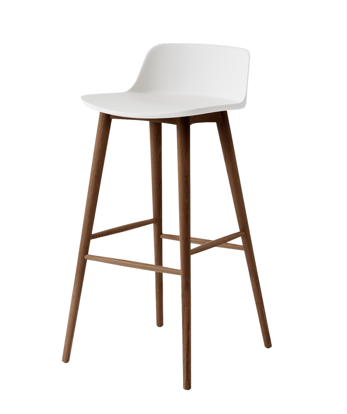 &Tradition Rely HW123 Barhocker, Gestell aus Walnuss und weiße Sitzfläche, stilvoller Designer Barstuhl