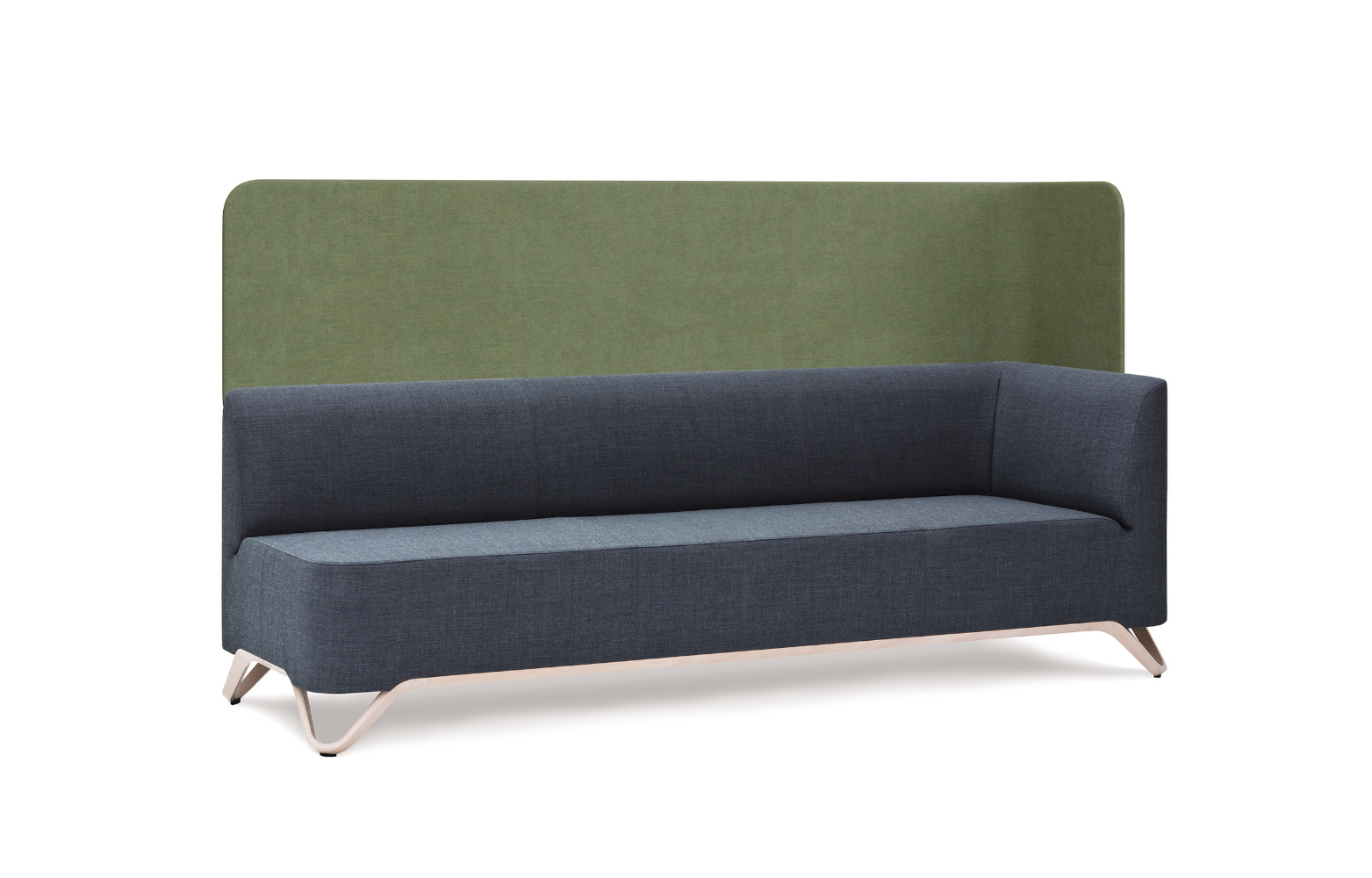 SoftBox 3LW Highback Sofa, Armlehnen links mit Trennwand, Kufengestell