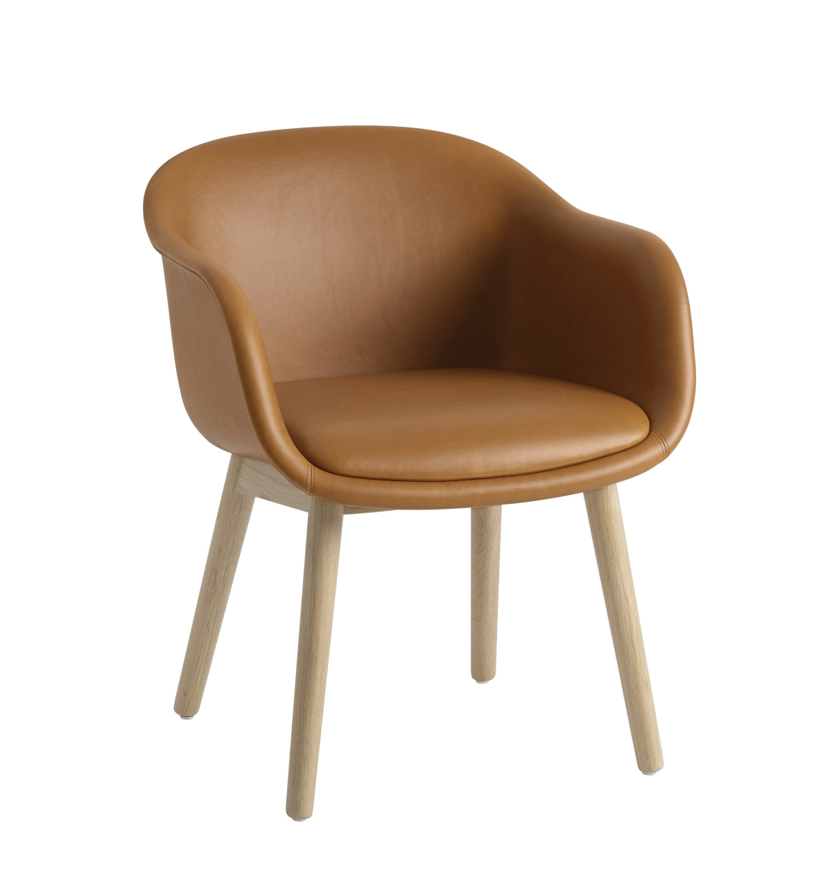 Fiber Conference Armchair, wood base, refine leder cognac / eiche natur