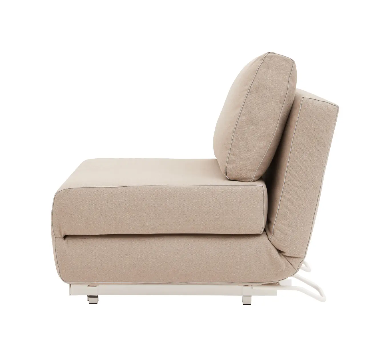 Softline City Sessel in Beige aus seitlicher Perspektive mit gepolstertem Sitz, zwei Rückenelementen und hellem Metallgestell.