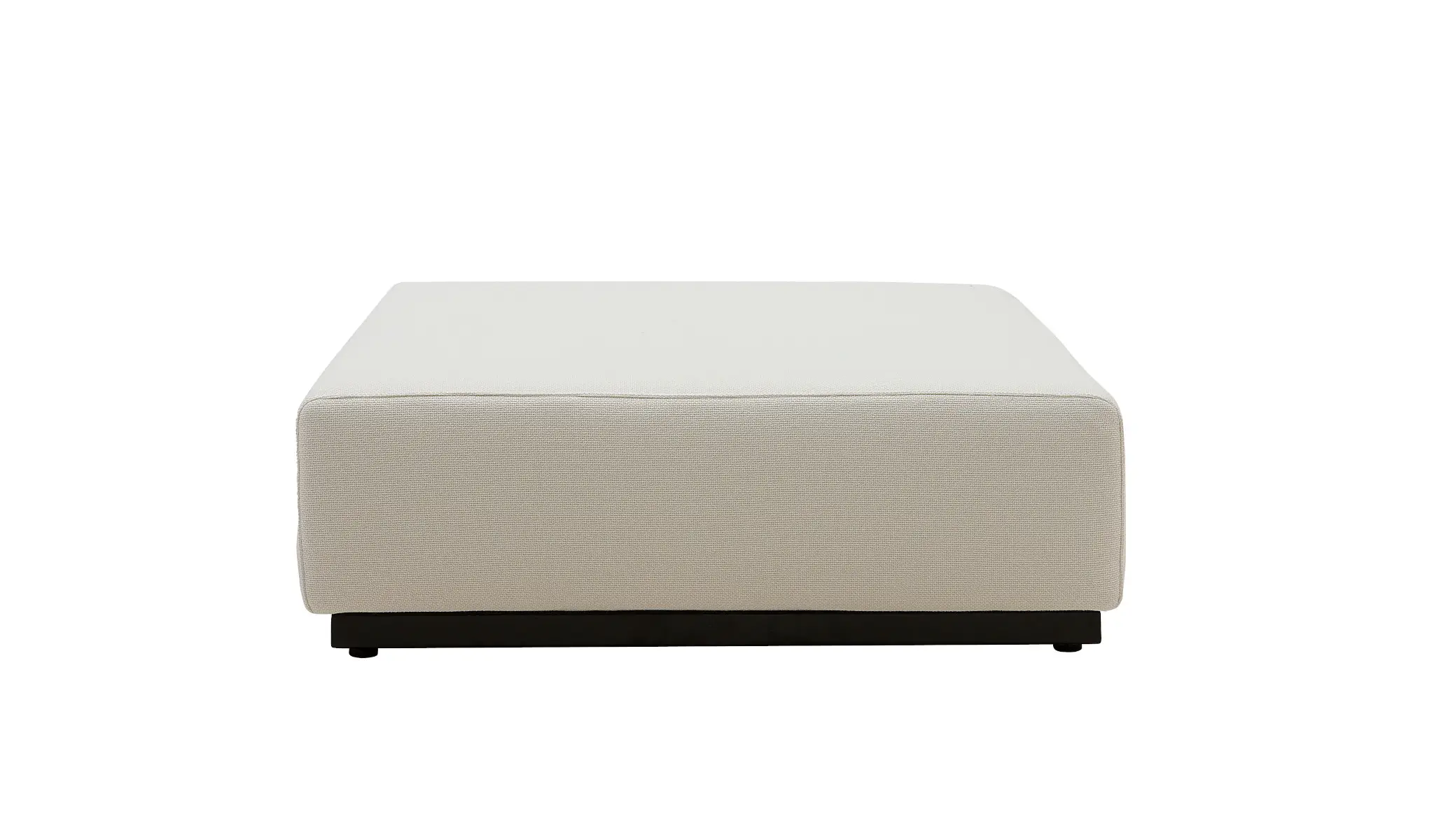 Softline Nevada Hocker in Hellgrau aus gerader Vorderansicht mit großzügiger gepolsterter Fläche, abgerundeten Kanten und schwarzem Sockel.