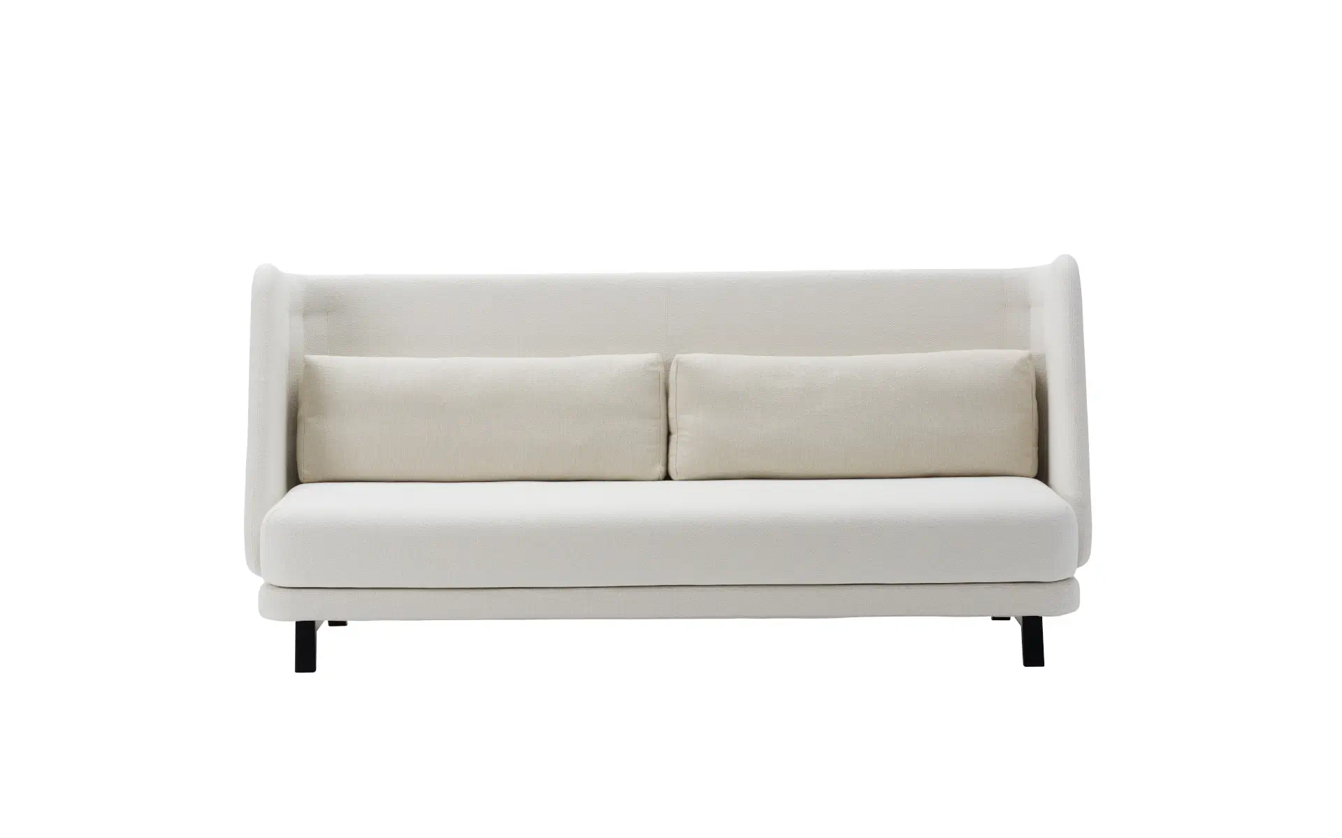 Softline Jason Sofa in Weiß aus frontaler Perspektive mit hoher Rückenlehne, zwei Rückenkissen, breiter Sitzfläche und schwarzen Füßen.