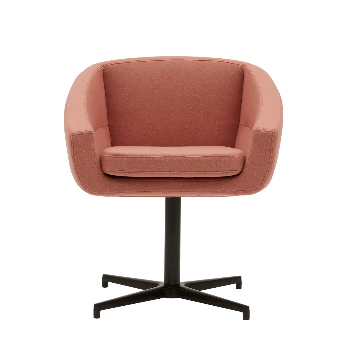 Softline Aiko Drehsessel in Rosa in Vorderansicht mit gepolsterter Sitzschale, separatem Sitzkissen und schwarzem Kreuzfuß.