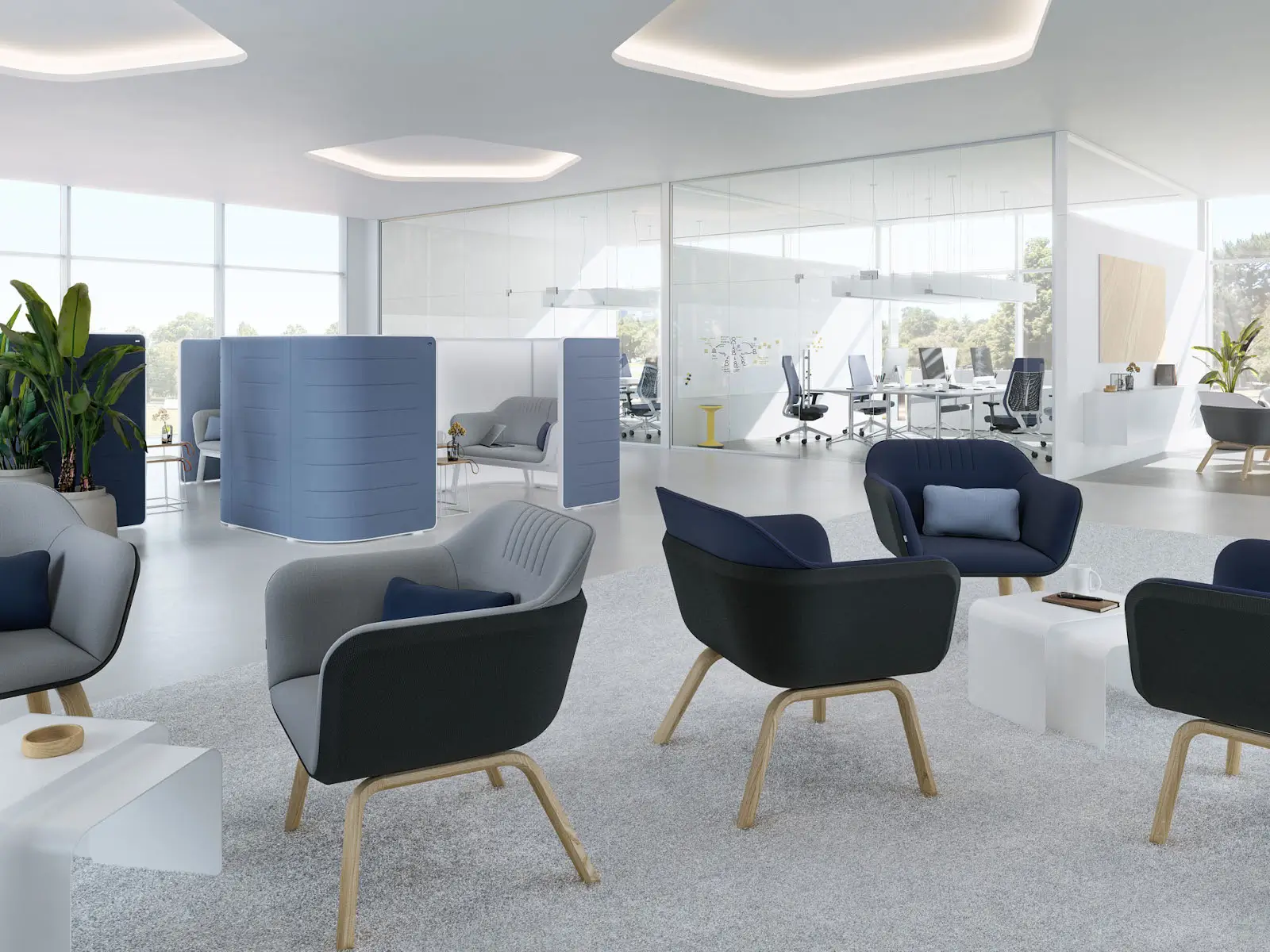Interstuhl HUB HU175 Besprechungs-Pod als geschützter Rückzugs- und Besprechungsbereich in einer modernen Büro- und Loungeumgebung