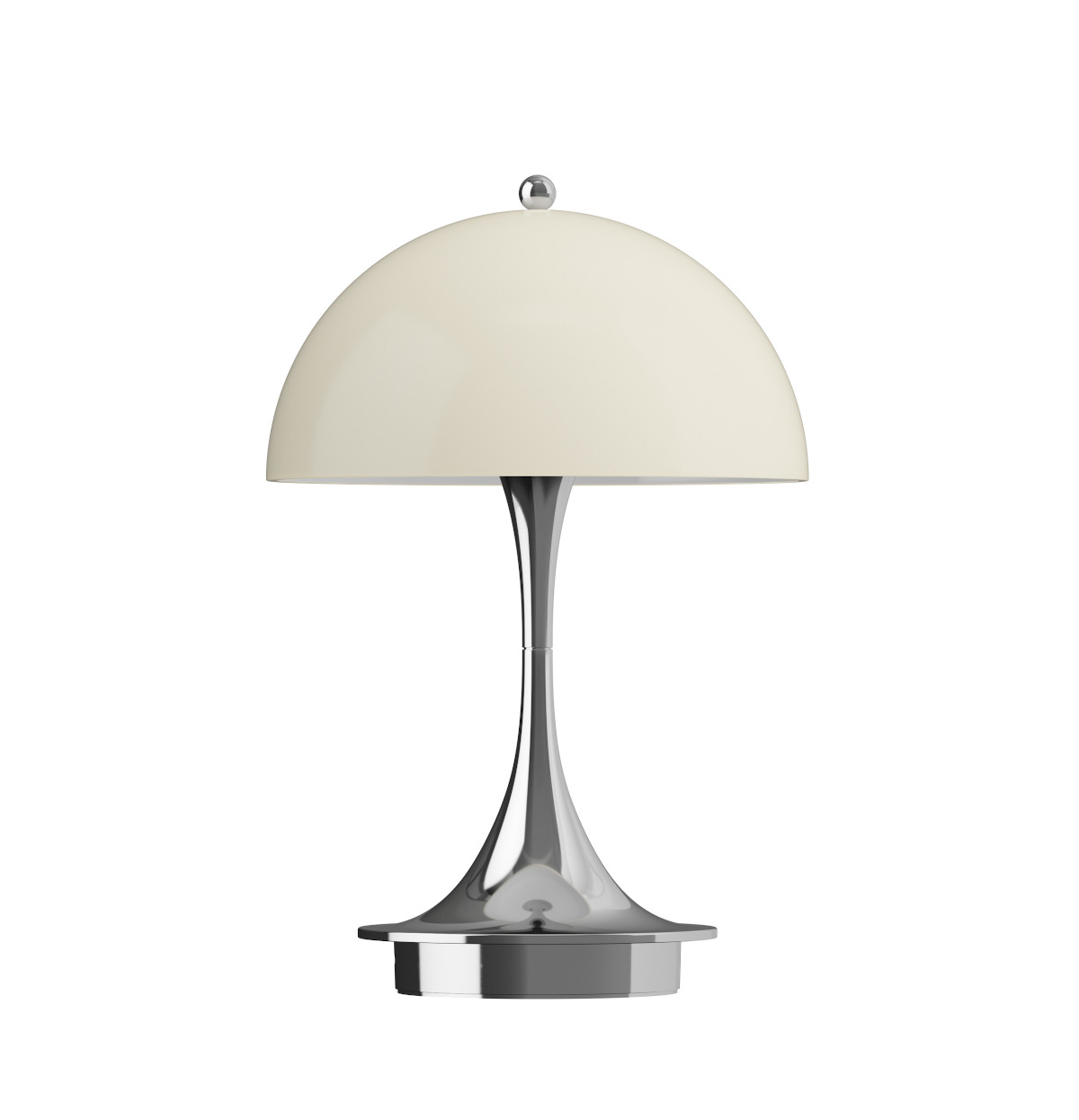 Panthella 160 tragbare LED-Tischleuchte von Louis Poulsen in Chrome Opal Beige, dimmbar, kabellos, skandinavisches Design