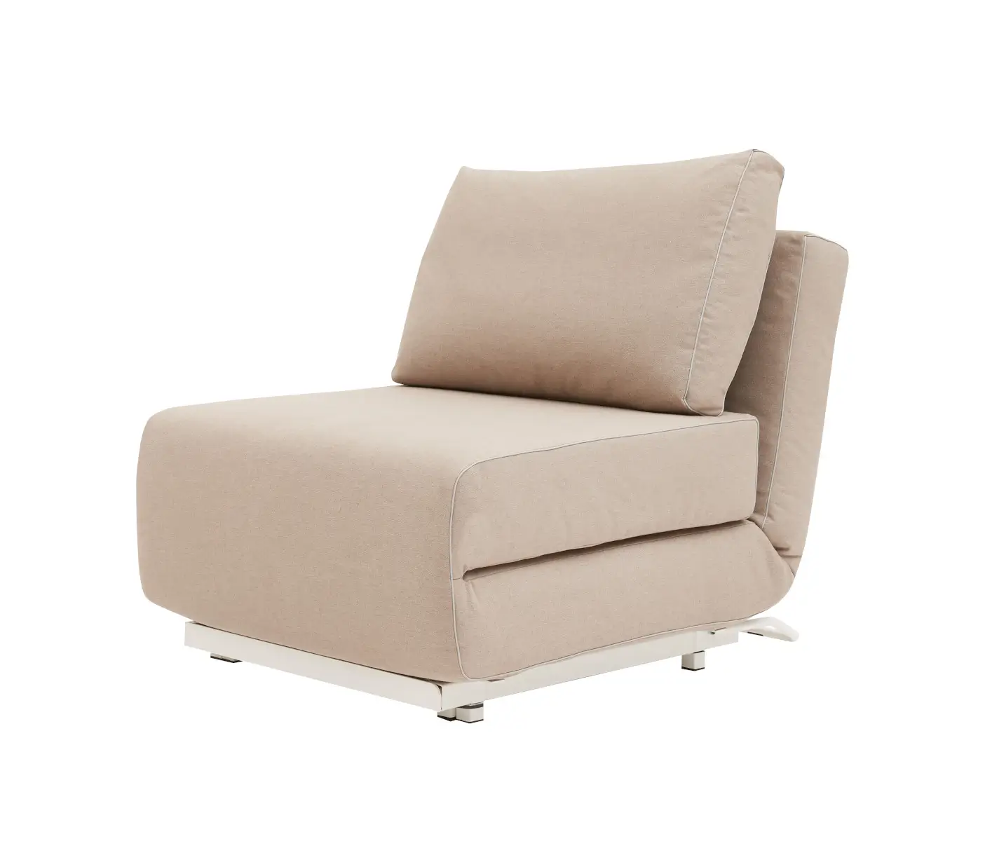 Softline City Sessel in Beige aus vorderer Perspektive mit gepolstertem Sitz, großem Rückenkissen und hellem Metallgestell.