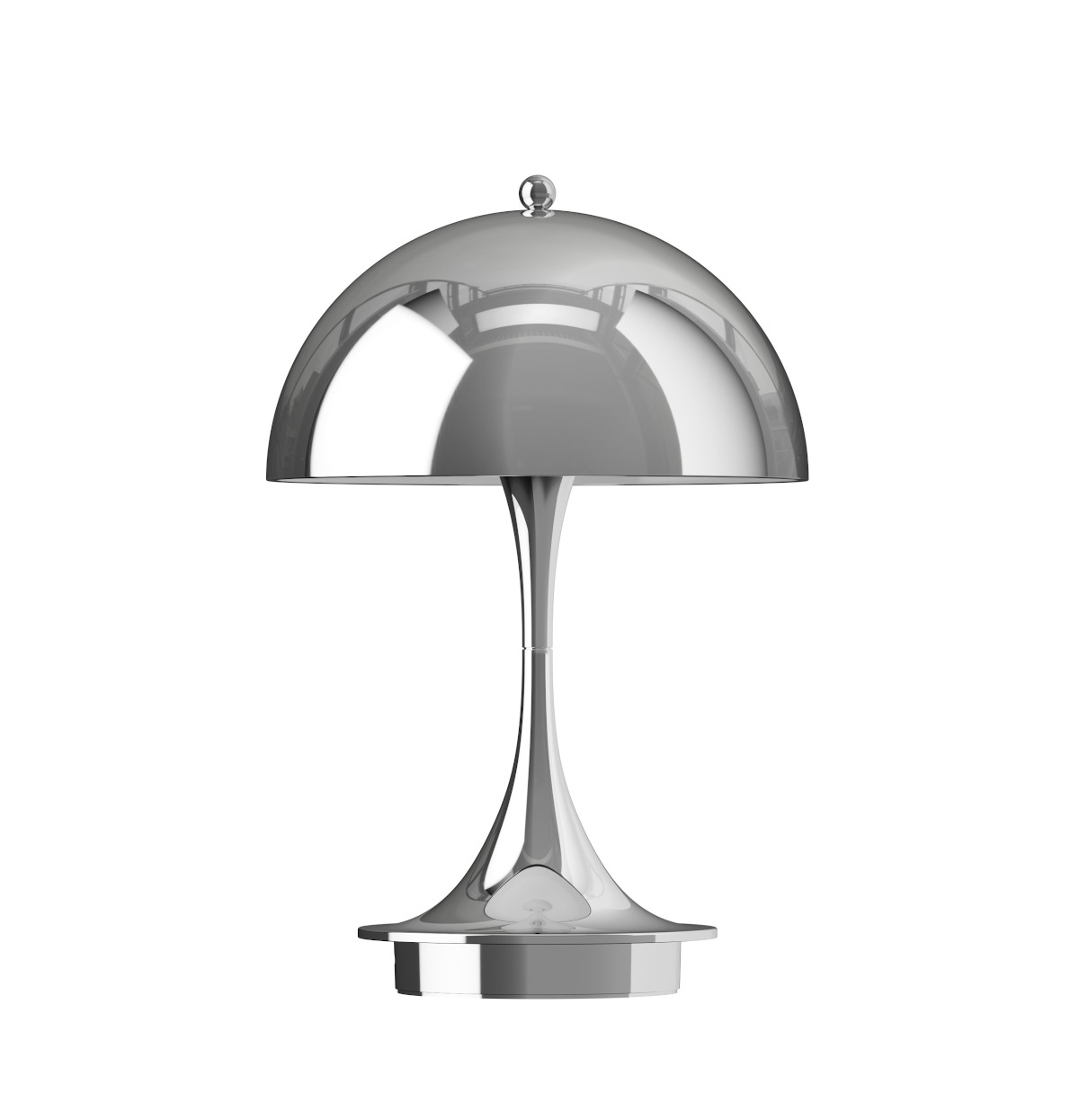 Panthella 160 Portable Tischlampe von Louis Poulsen, hochglänzend verchromt, kabellose LED-Leuchte, skandinavisches Design