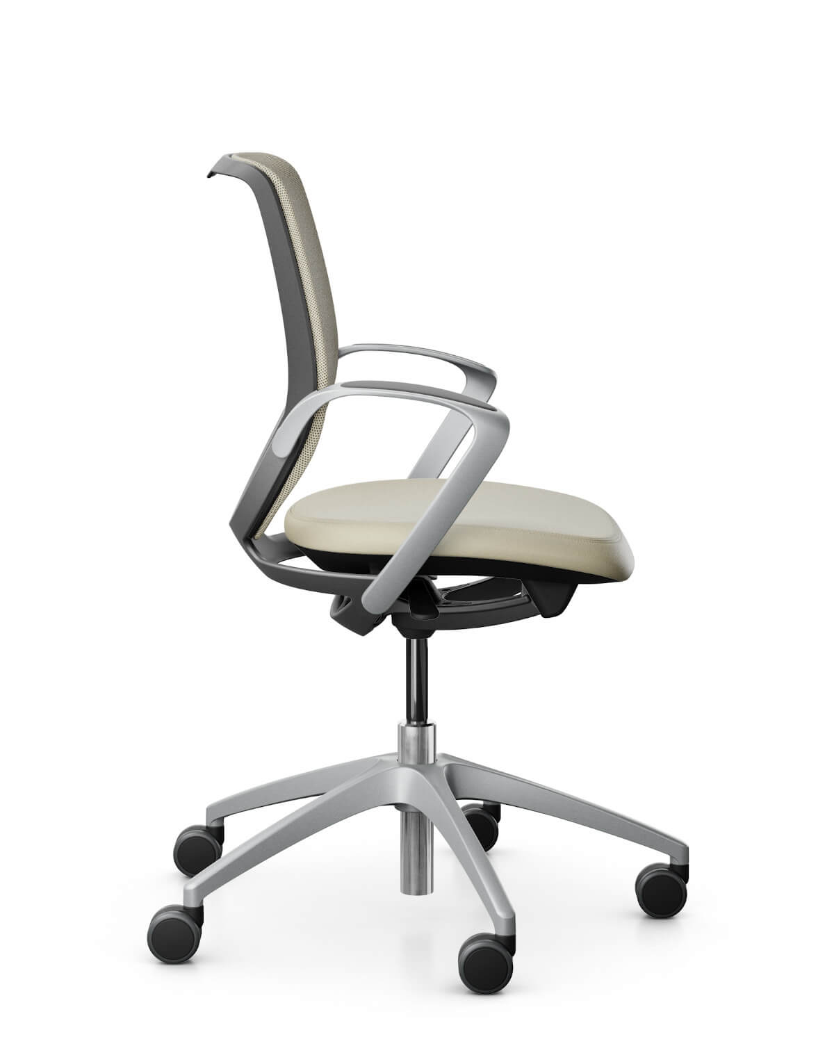 Moderner Bürostuhl mit Netzrücken, ergonomischer Rückenlehne und stabiler Konstruktion für langes Sitzen im Büro