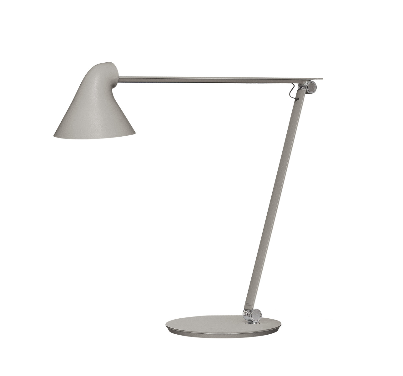 Louis Poulsen NJP Tischleuchte in Light Aluminium Grey, verstellbar, modernes Design, energiesparend, perfekte Schreibtischlampe.