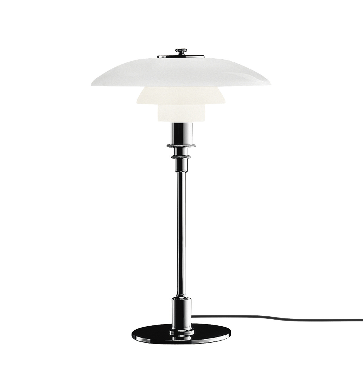 Louis Poulsen PH 3/2 Tischleuchte, High Lustre Chrom Finish Louis Poulsen PH 3/2 Tischleuchte, verchromt, High Lustre, ikonisches Design, stufenlose Lichtsteuerung
