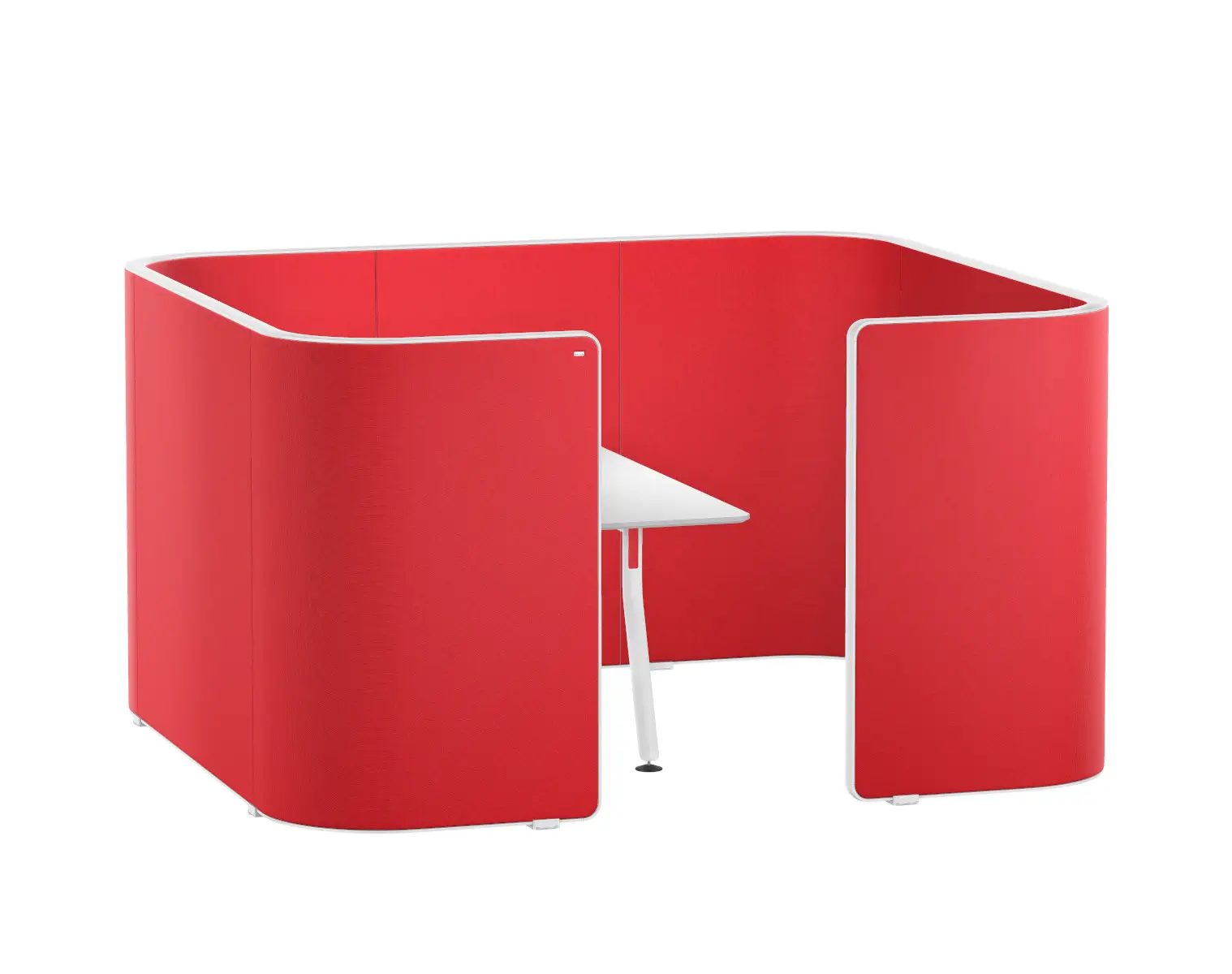 Interstuhl HUB HU370 Besprechungs-Pod in Rot mit niedriger Abschirmung und integriertem Tisch für geschützte Meetings und Gespräche im Büro