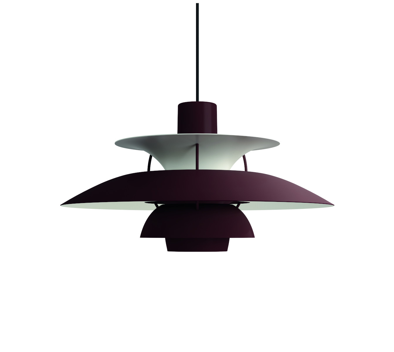 Louis Poulsen PH 5 Pendelleuchte Burgundy – Skandinavisches Design Louis Poulsen PH 5 Pendelleuchte monochrome burgundy, skandinavisches Design, dimmbar, elegante Beleuchtung