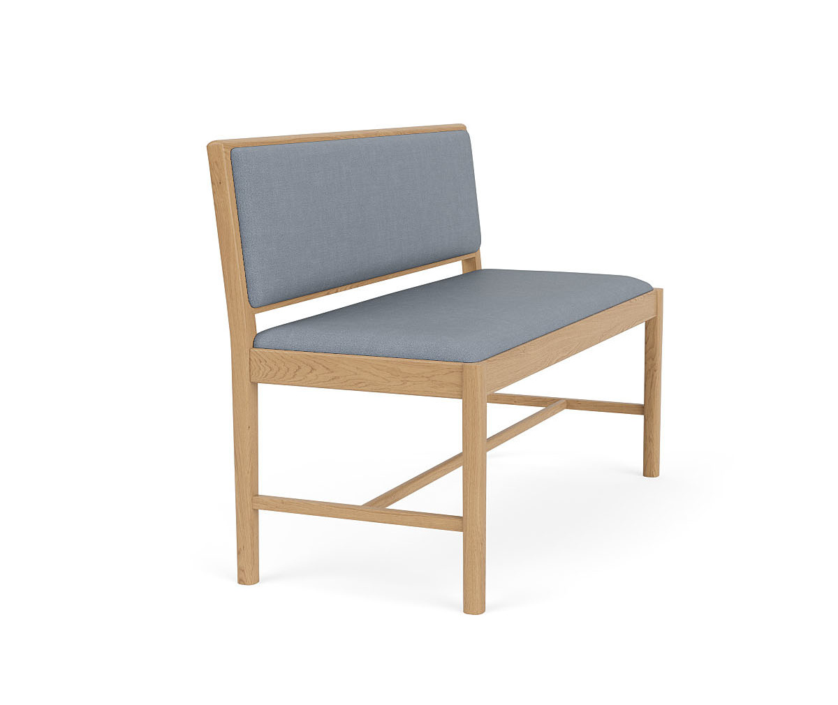 FDB Møbler J176 Sønderborg Bank, ergonomisch, Eiche natur geölt, Ploegwool blue, nachhaltig, nordisches Design