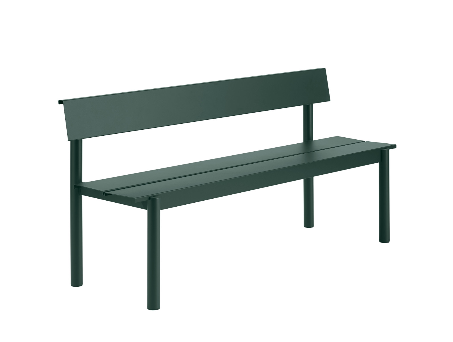 Linear Steel Gartenbank mit Rückenlehne, 170 cm, dunkelgrün