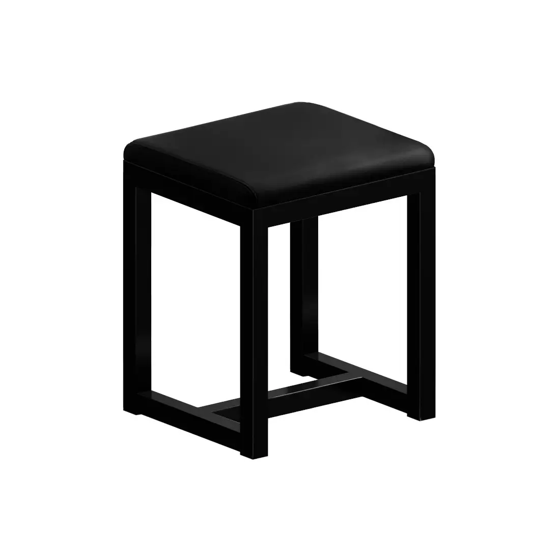 Zeus Big Brother Hocker in Schwarz mit gepolsterter Sitzfläche und Stahlgestell.