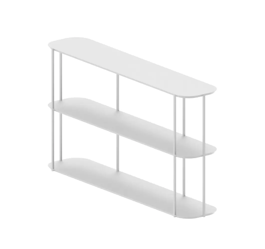 Zeus Eveline Sideboard in Weiß mit vier abgerundeten Ecken und offenem Design zur dekorativen Präsentation von Wohnaccessoires.