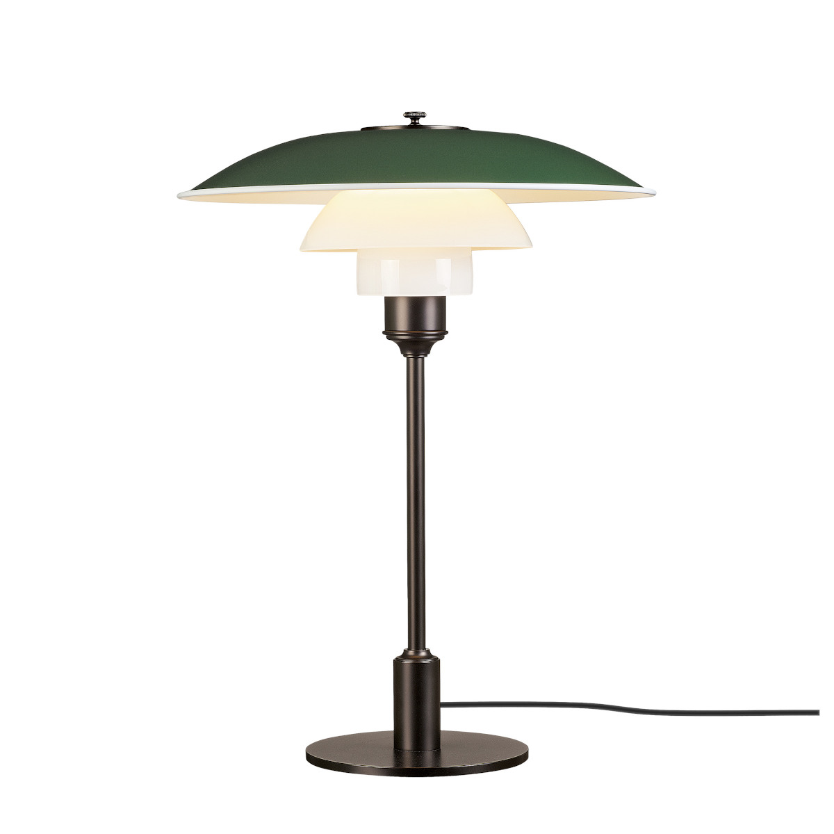 Louis Poulsen PH 3½-2½ Tischleuchte Metall Grün PH 3½-2½ Tischleuchte von Louis Poulsen in Grün, Metall, blendfreies Licht, skandinavisches Design, klassisch modern