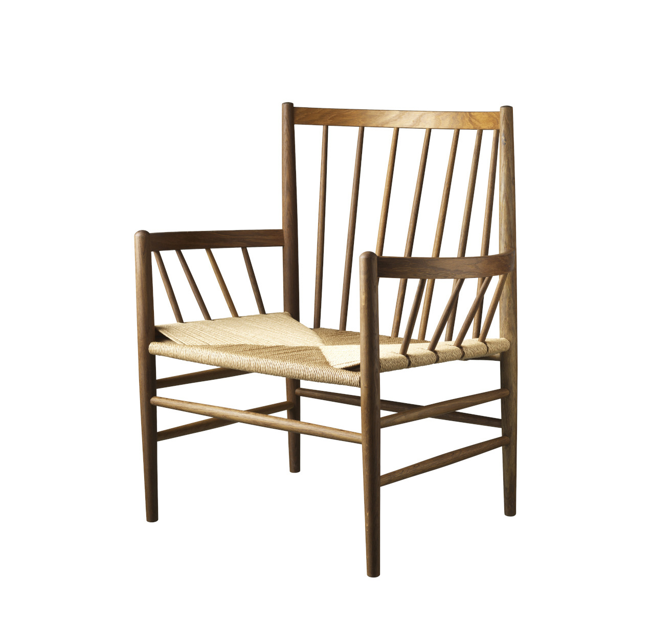 FDB Møbler J82 Loungesessel, Eiche geräuchert, Naturgeflecht, funktional, nachhaltig, nordisches Design