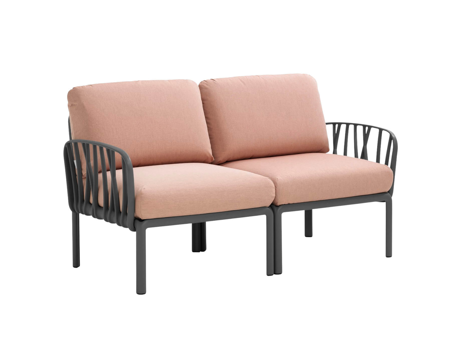 Nardi Komodo Gartensofa 2-Sitzer, anthrazit/rosa quarzo, Outdoor, wetterfest, modular, modernes italienisches Design