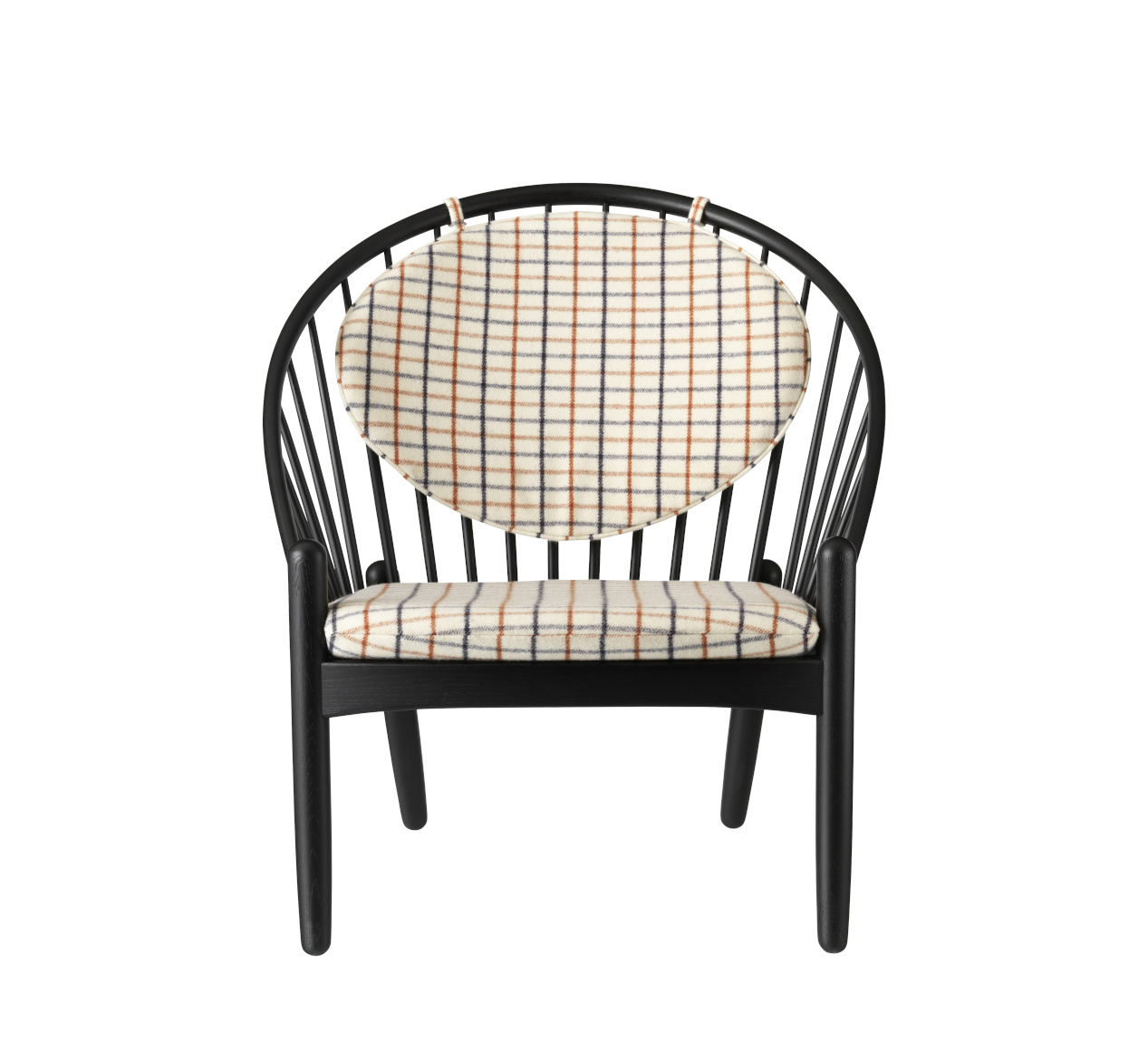 FDB Møbler J166 Jørna Sessel, funktional, ergonomisch, Eiche schwarz, rotkarierte Pferdedecke, nachhaltig, nordisch