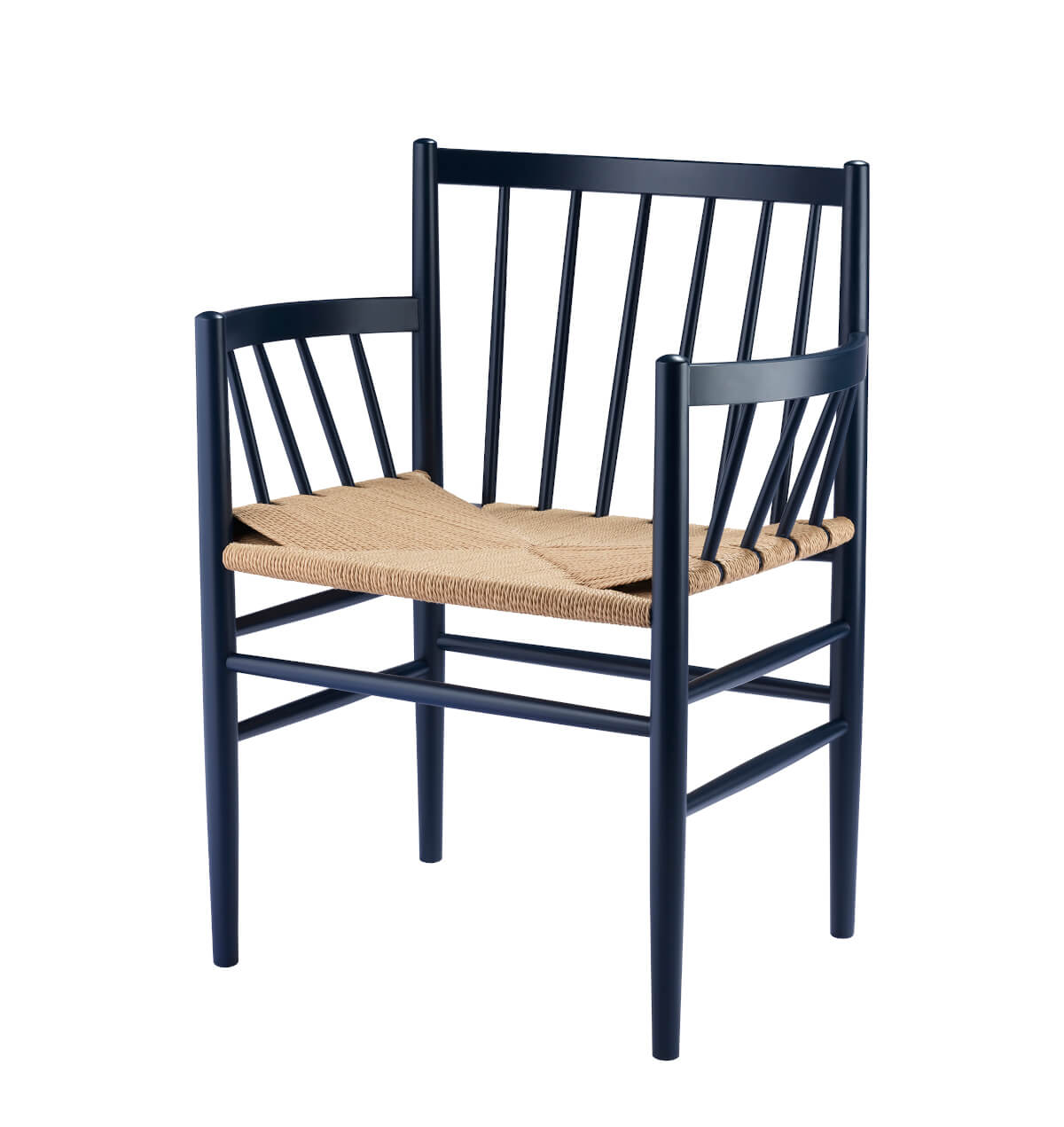 FDB Møbler J81 Stuhl, Buche, Steel Blue, Naturgeflecht, funktional, nachhaltig, nordisches Design